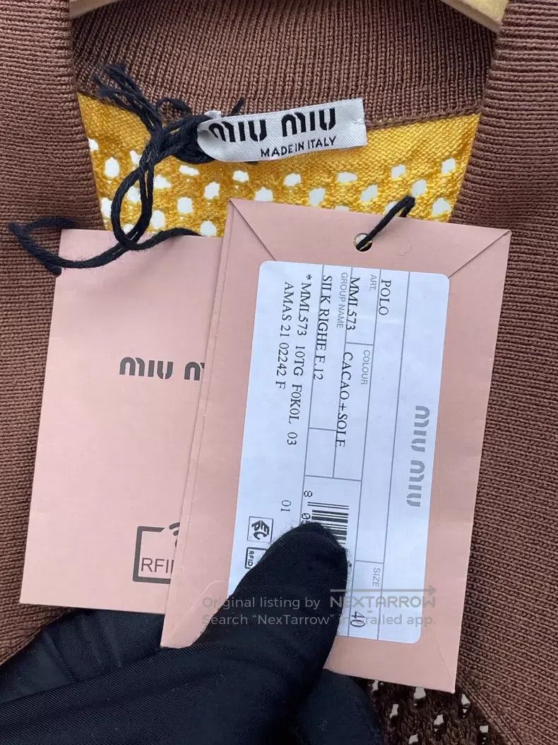 Miu Miu Miu Miu 40 Yellow-brown striped mesh long knitted Polo shir Size M / US 6-8 / IT 42-44 - 5 Thumbnail