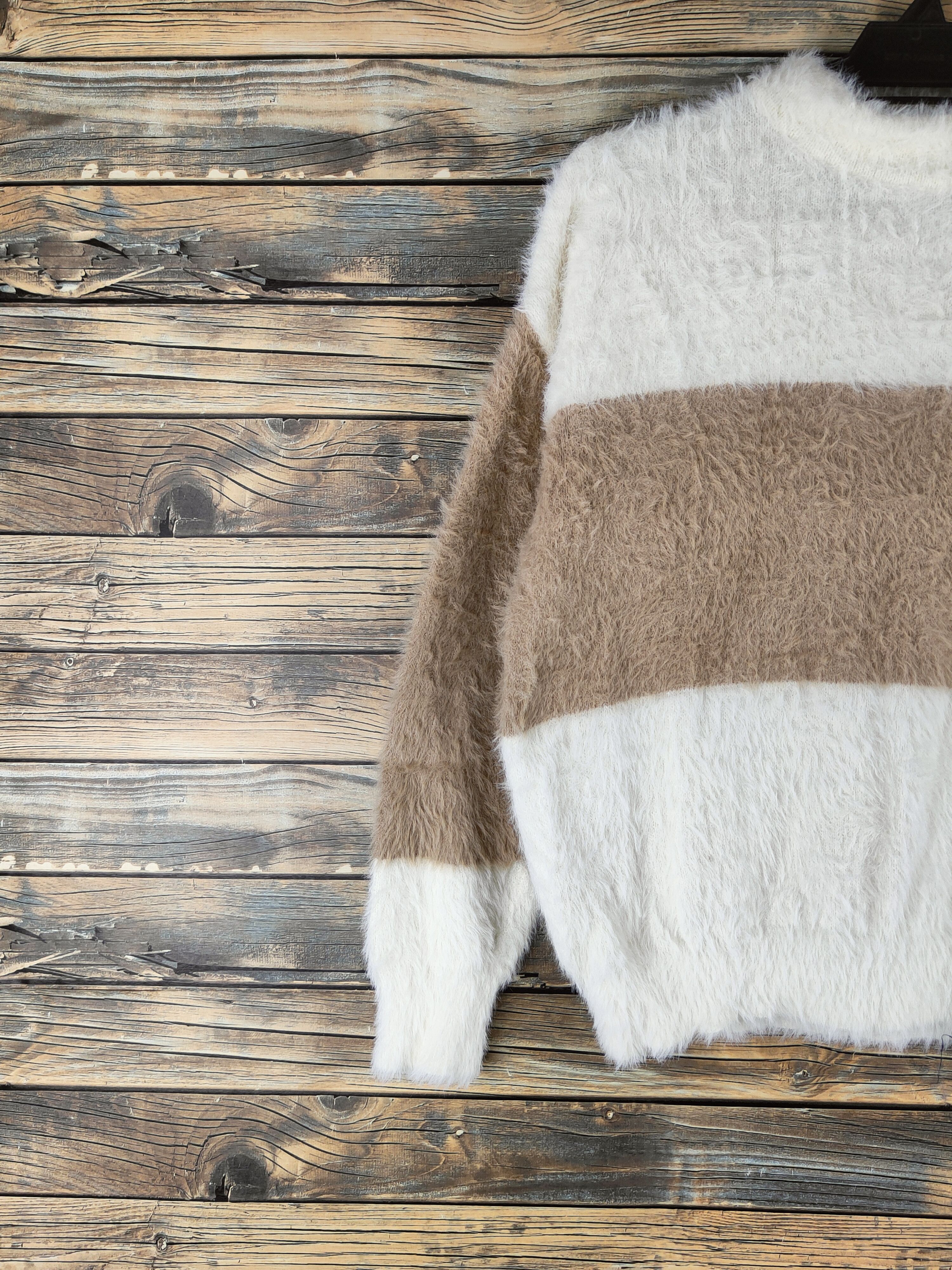 Japanese Brand DL Rope Picnic Cream Brown Fur Mohair Knitwear #46-469 Size S / US 4 / IT 40 - 3 Thumbnail