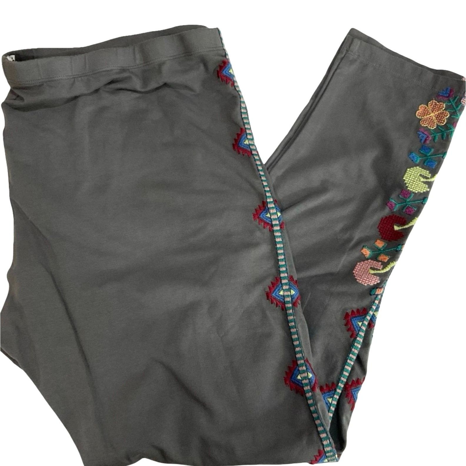 Johnny Was Clover Embroidered Leggings Charcoal Gray Floral