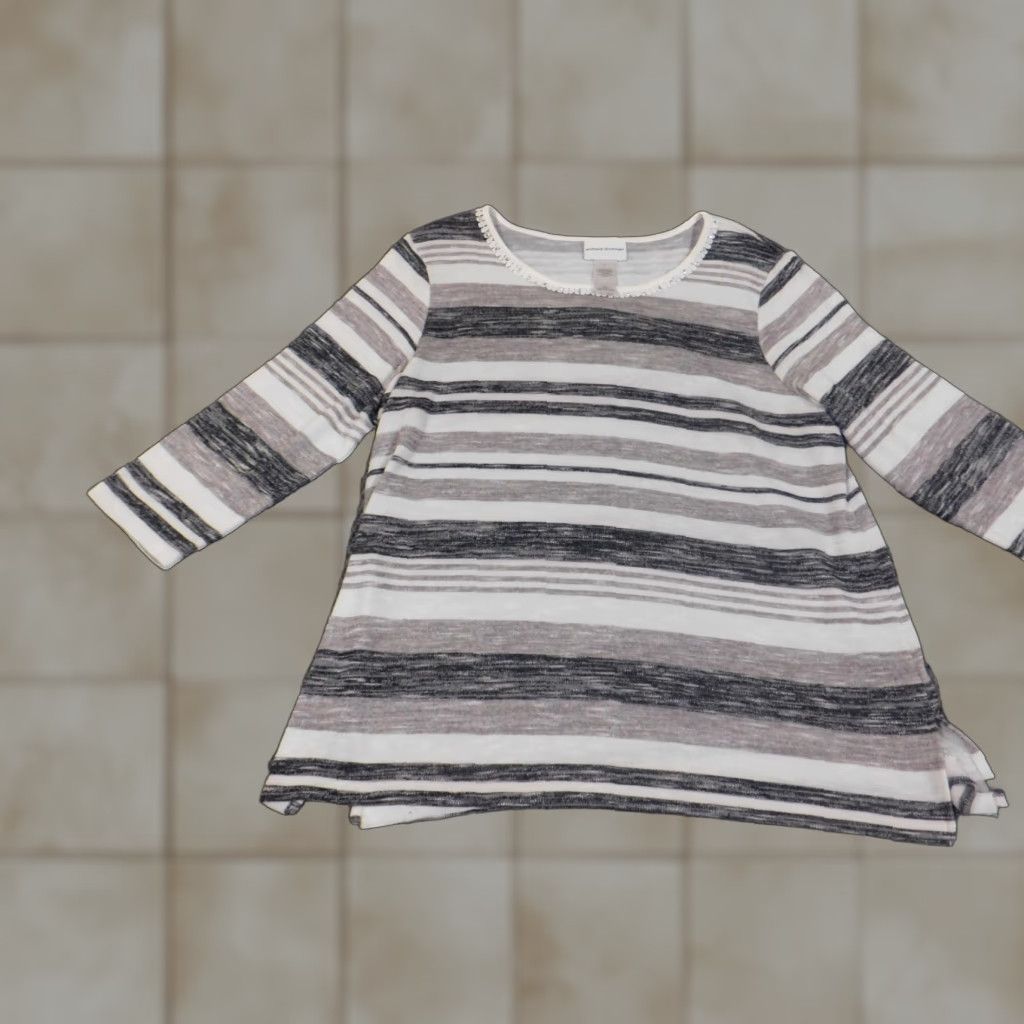 Vintage Alfred Dunner Sweater Women L Gray Striped Pullover Knit Raglan Sleeve Crew Neck Stretch Embellishments Vintage No Size L / US 10 / IT 46 - 1 Thumbnail