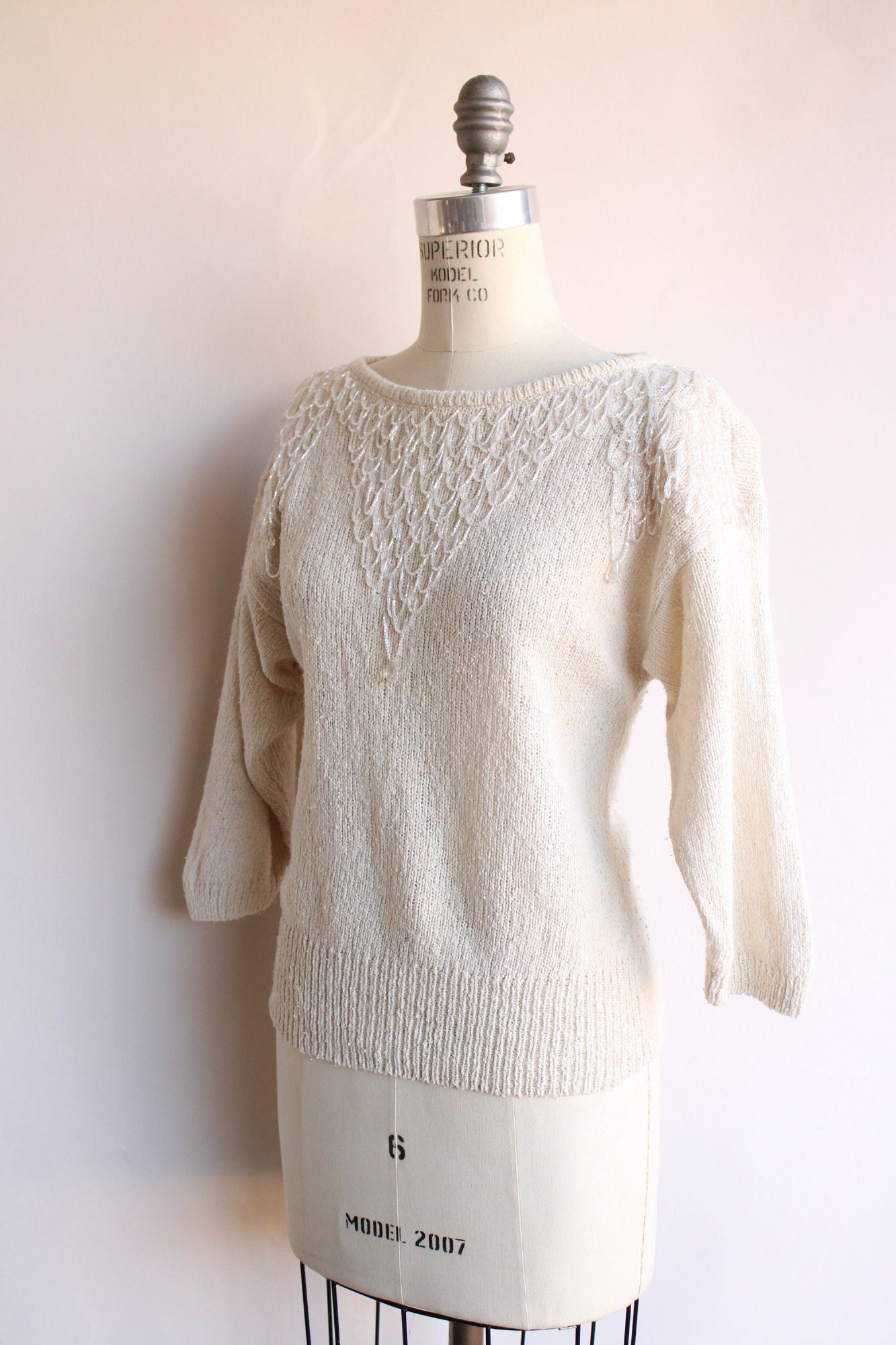 Vintage Vintage 1980s Sweater, Bonnie Boerer Ivory Pullover with Fri Size S / US 4 / IT 40 - 7 Thumbnail