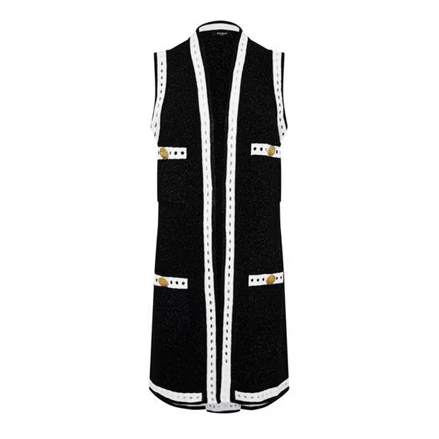 Balmain o1g2r1mq0924 Sleeveless Lace Cardigan in Noir & White Size S / US 4 / IT 40 - 1 Thumbnail