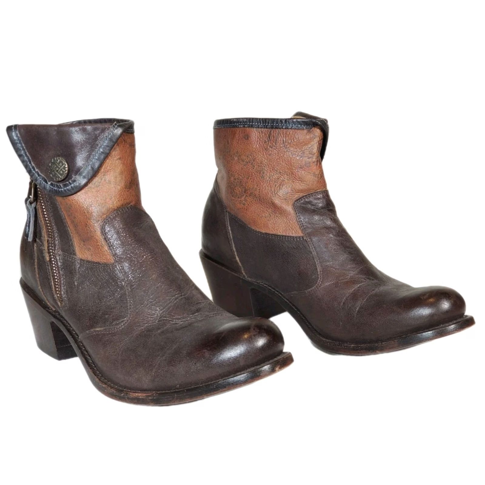 Vintage J.B. Dillon Western Ankle Boots Outside Zip JBW1801 Brown Leather Women's US 10 B Size US 10 / IT 40 - 2 Thumbnail