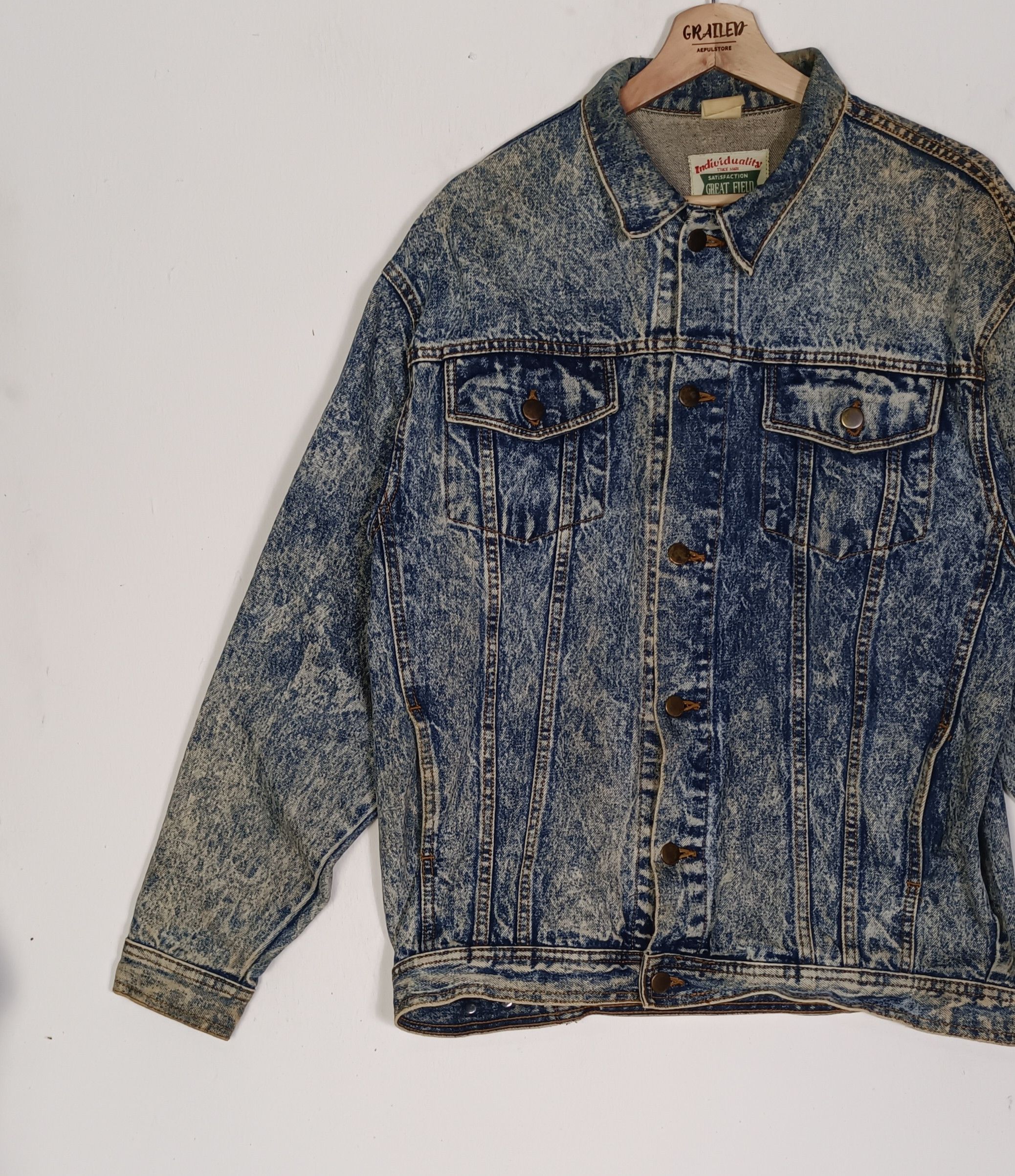 Japanese Brand × Vintage Vintage 💥Individuality Acid Wash Denim Jacket Size US XXL / EU 58 / 5 - 5 Thumbnail