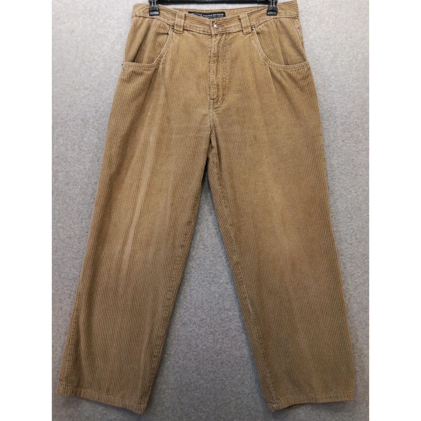 Vintage VTG On The Brink Corduroy Pants 36x32 Tan Flat Front Baggy Fit 90s Y2K Wide Leg Mens Regular Straight Size US 36 / EU 52 - 2 Thumbnail