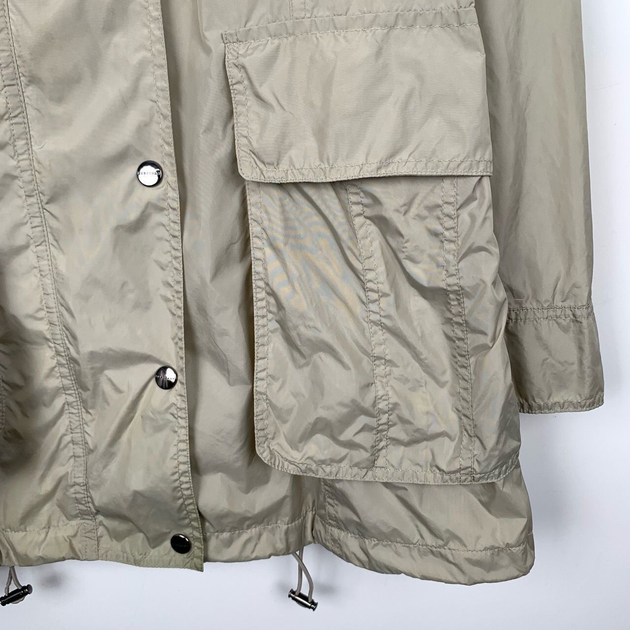 Burberry Multi-Pocket Hooded Khaki Nylon Trench Coat