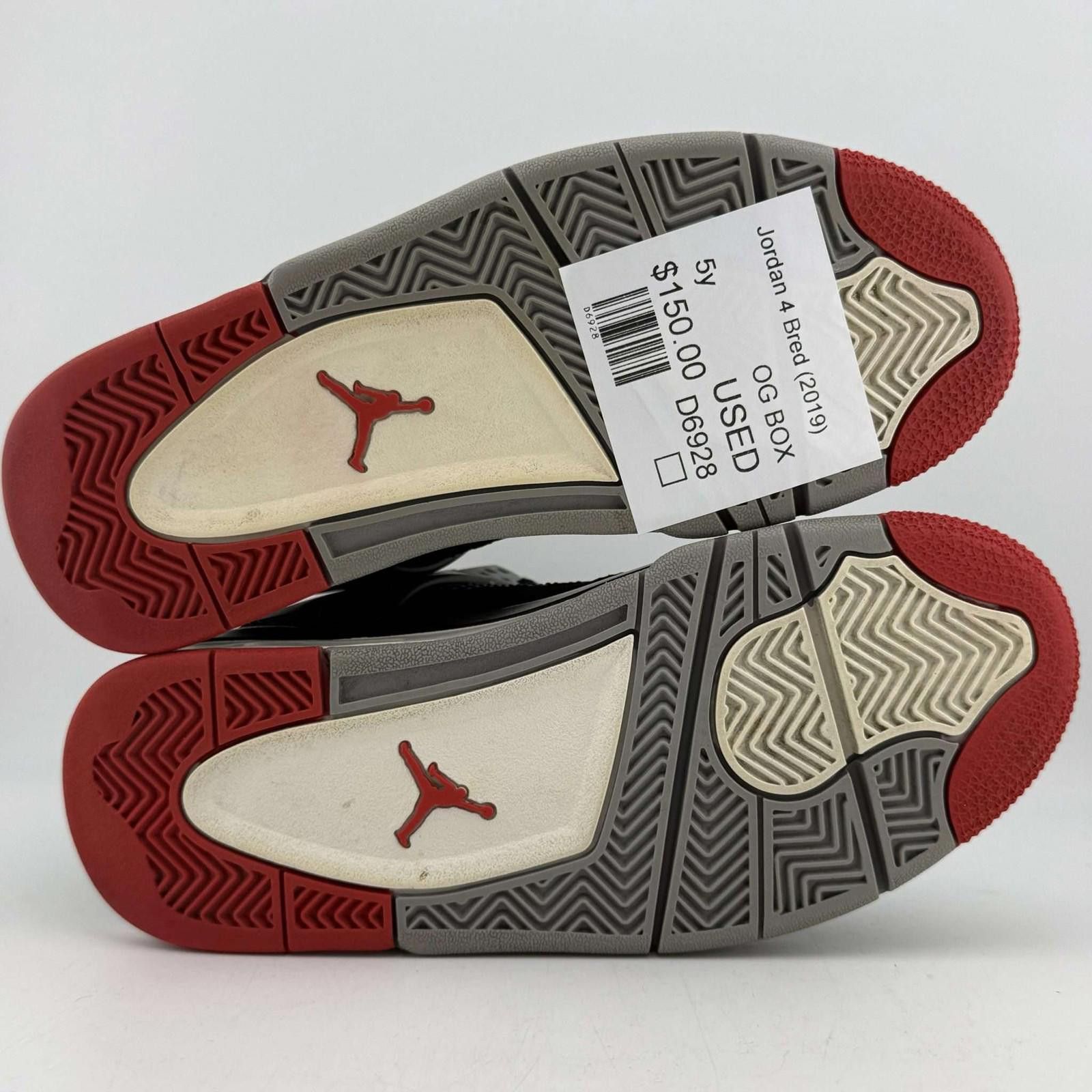 Jordan Brand Air Jordan 4 Retro Bred 2019 Black Red 5Y Used with Box Size US 5 / EU 37 - 6 Thumbnail