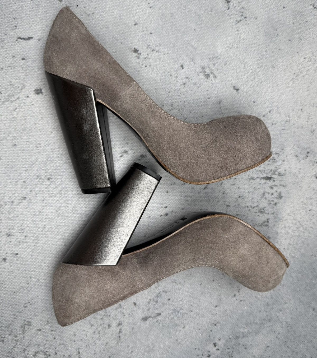 Acne Studios Vintage Acne Studios Taupe Suede Chunky Block Heel Pumps Lux Size US 7 / IT 37 - 8 Thumbnail