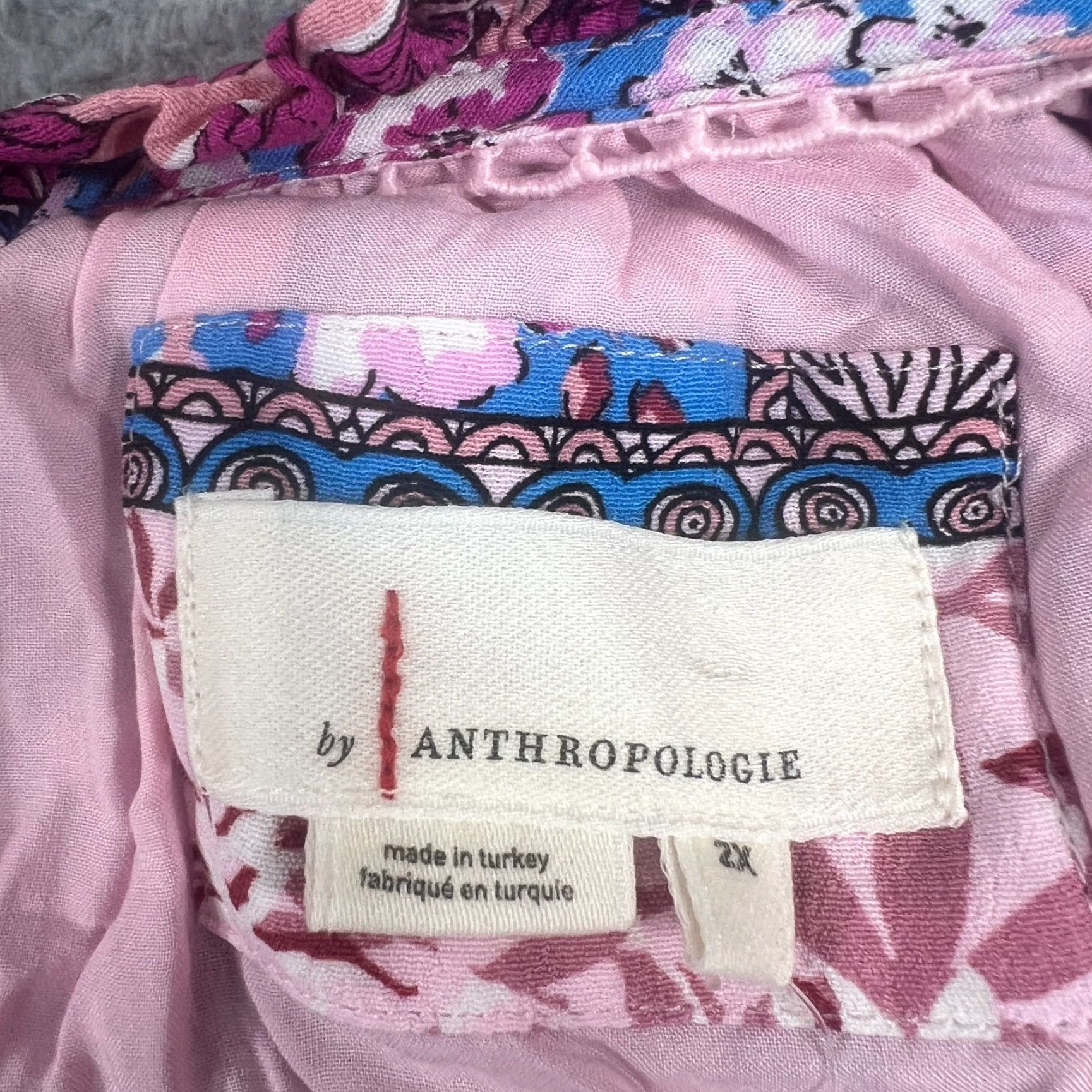 Anthropologie Anthropologie Women's Casual A-Line Dress 2X Short Sleeve Paisley Blue Pink Multicolor Size 40" / US 18 - 3 Thumbnail