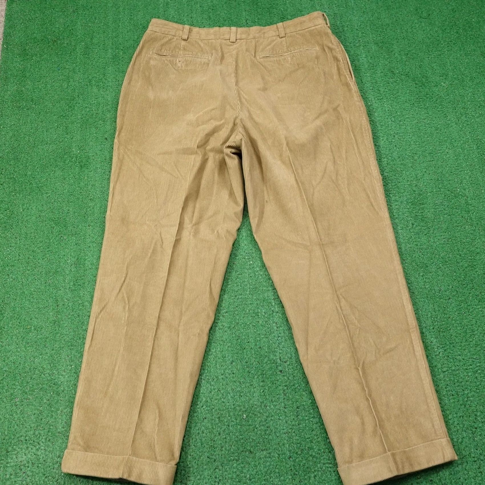 Cremieux Daniel Cremieux Classics Pants Mens 40x32 Beige Corduroy Pleated Cuffed Classic Tapered Dress Pants Size US 40 / EU 56 - 4 Thumbnail