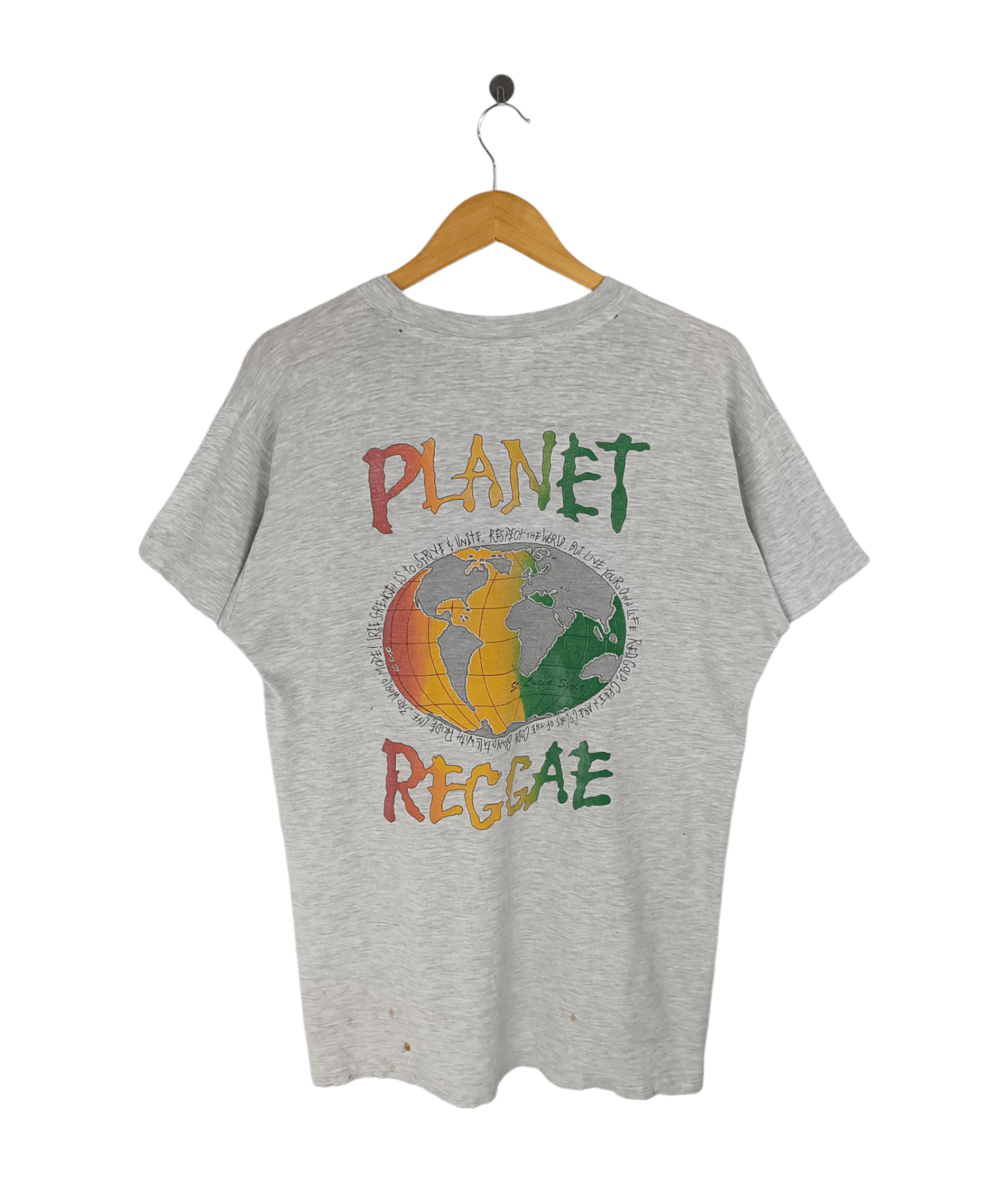 Rap Tees THRASHED FADED VINTAGE 90'S PLANET REGGAE GLOBE MARLEY 420 Size US L / EU 52-54 / 3 - 1 Thumbnail