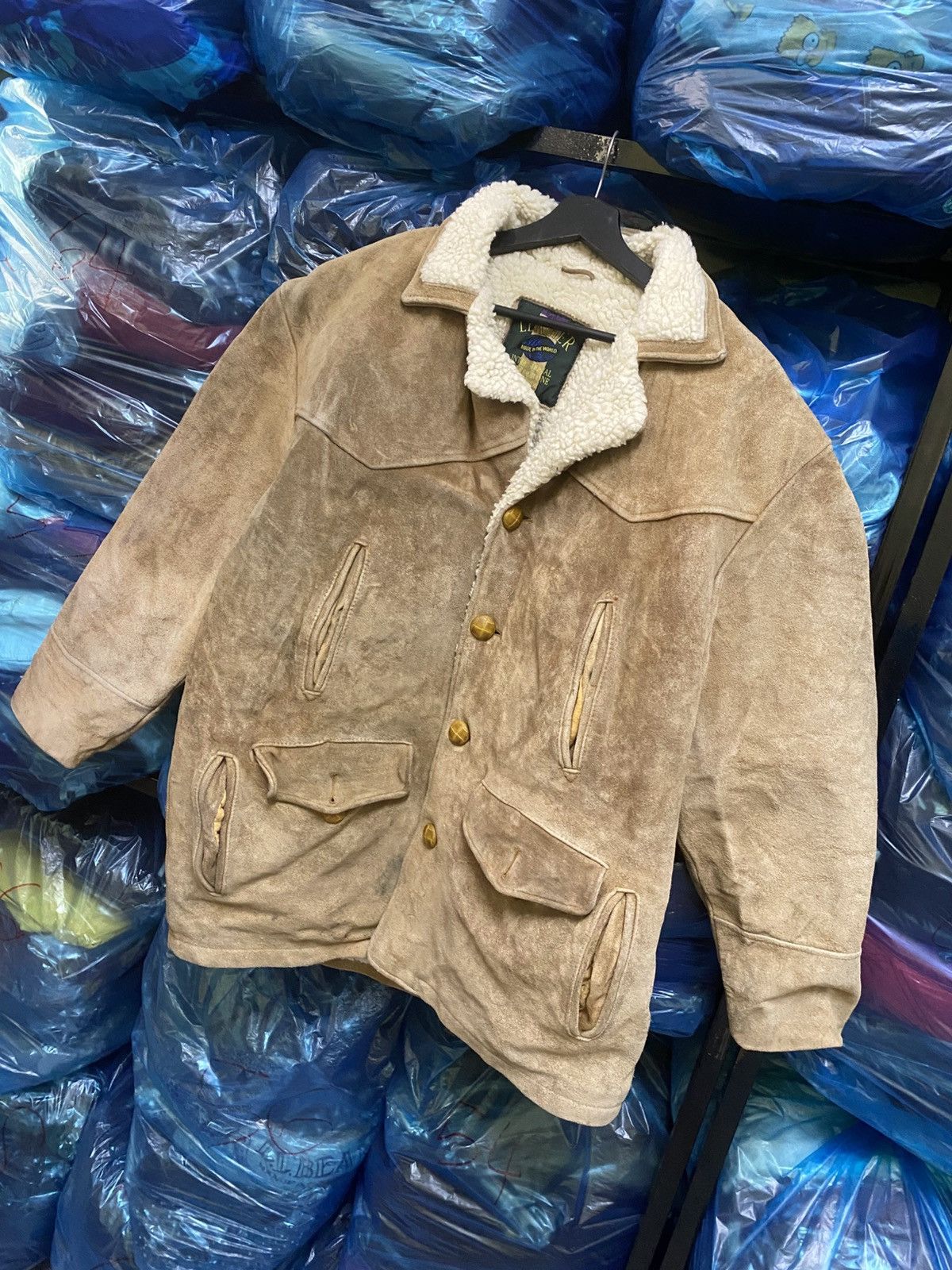 Leather Vintage Beige Shearling-Lined Suede Ranch Jacket – “Leather Size US M / EU 48-50 / 2 - 2 Thumbnail