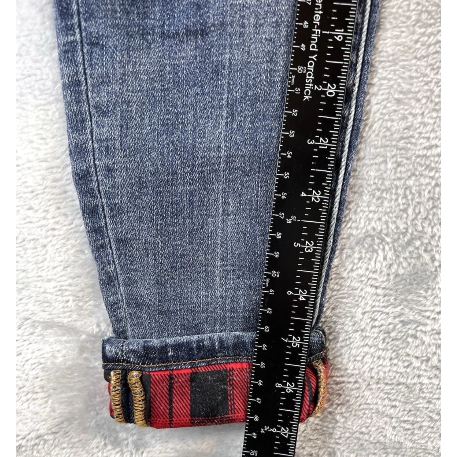 Vintage Judy Blue Jeans Womens 5/27 Blue Skinny Fit Distressed Red Buffalo Plaid Lined Jeans Women Size 27" / US 4 / IT 40 - 3 Thumbnail