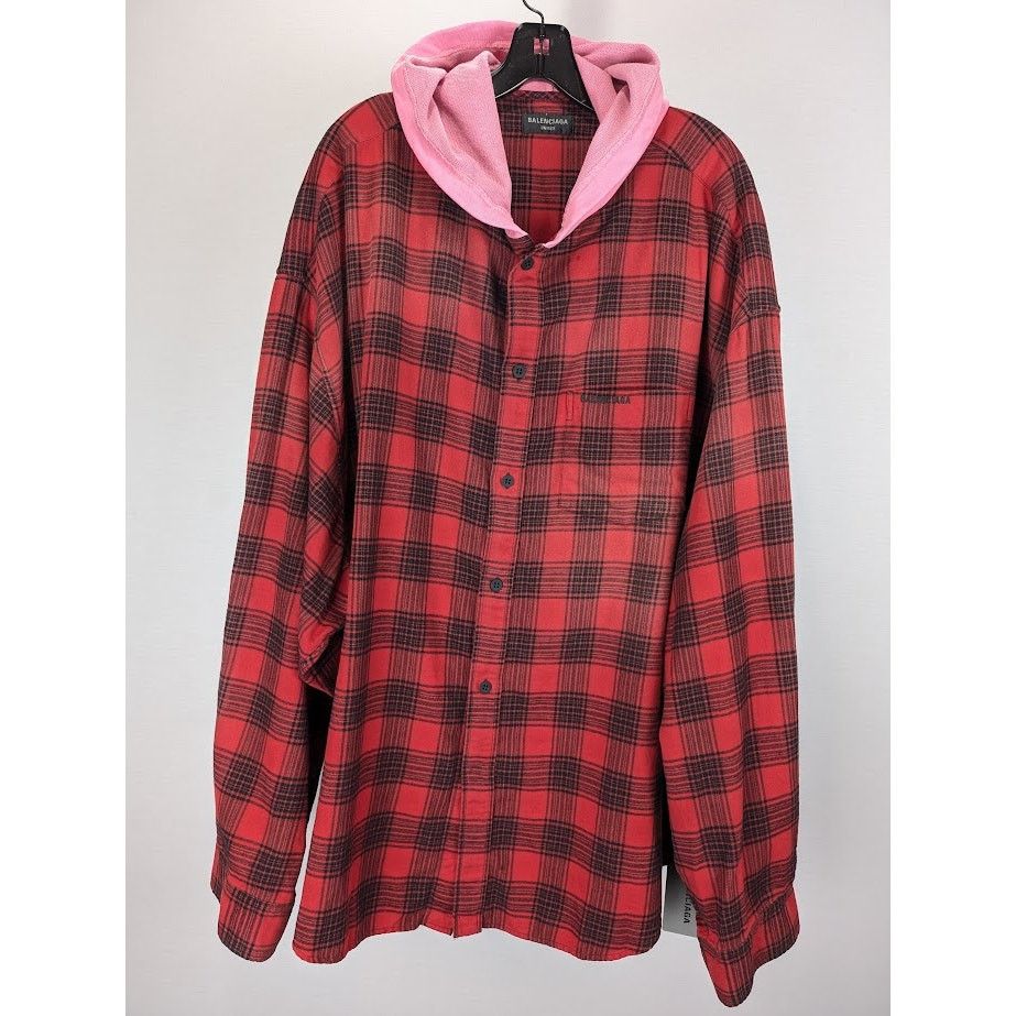 Balenciaga o1rshd1 Hooded Oversized Shirt Check in Red/Black Size US L / EU 52-54 / 3 - 2 Thumbnail