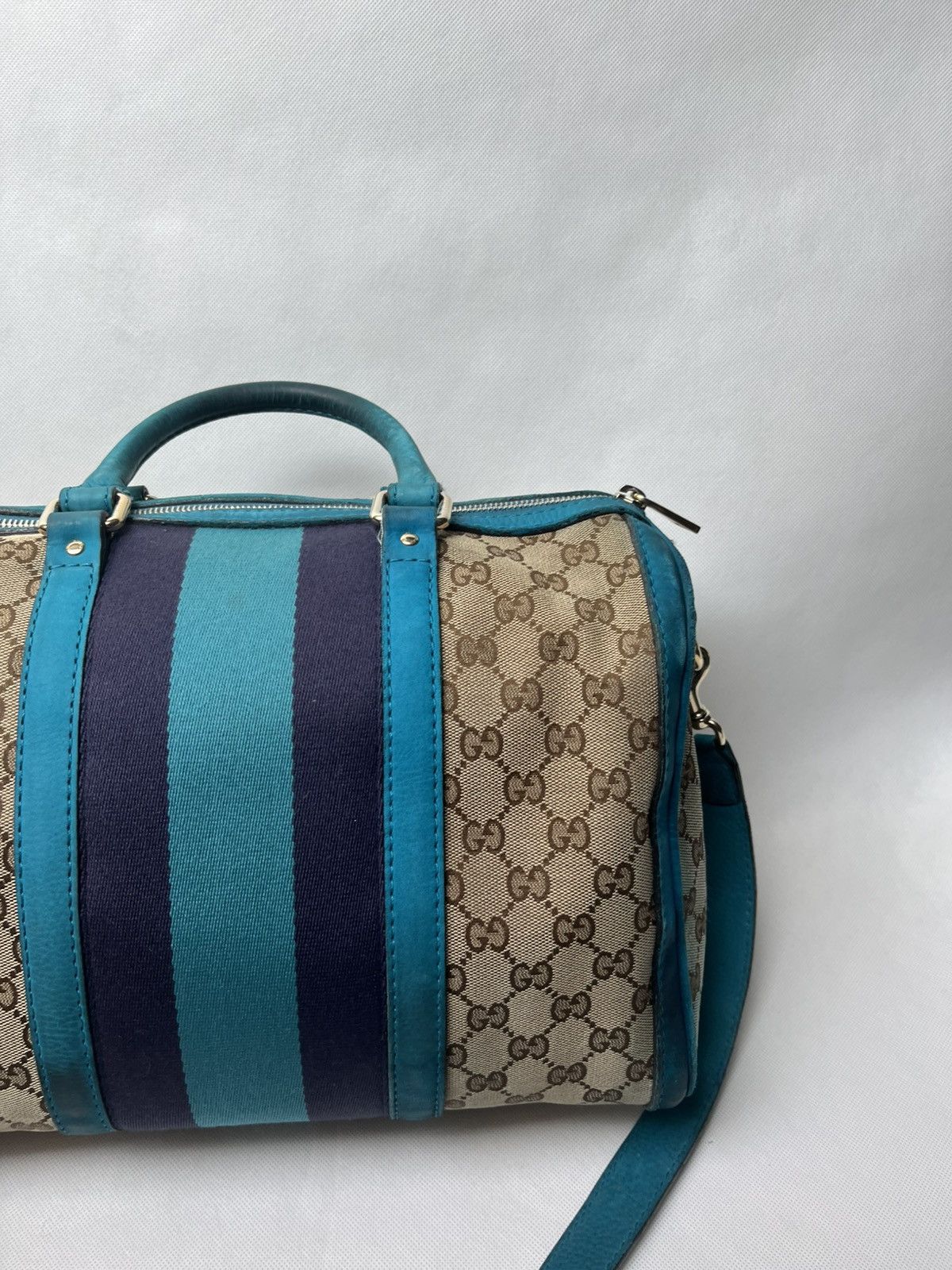 Gucci Vintage Gucci Web Boston GG canvas stripe shoulder handbag Size ONE SIZE - 7 Thumbnail