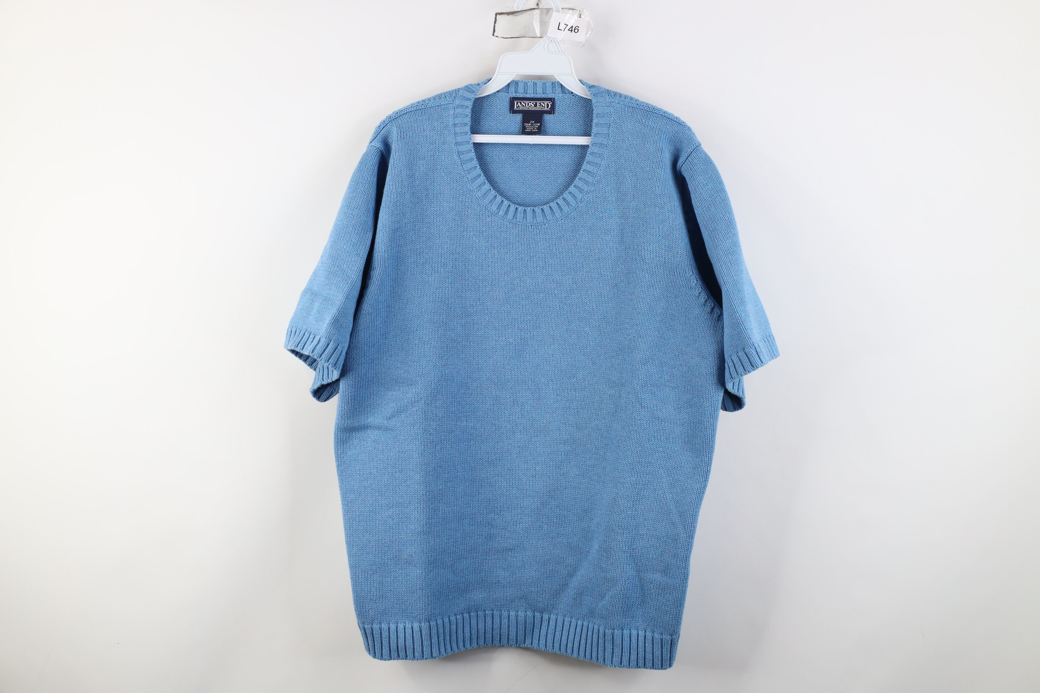 Lands' End Vintage 90s Lands End Blank Cotton Knit Short Sleeve Sweater Size XXL / US 16-18 / IT 52-54 - 1 Thumbnail