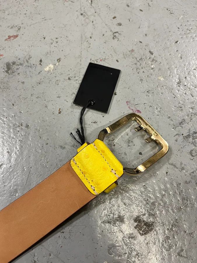 Designer × Dsquared2 × Vintage Dsquared2 Yellow Ostrich Effect Leather Belt Size ONE SIZE - 6 Thumbnail