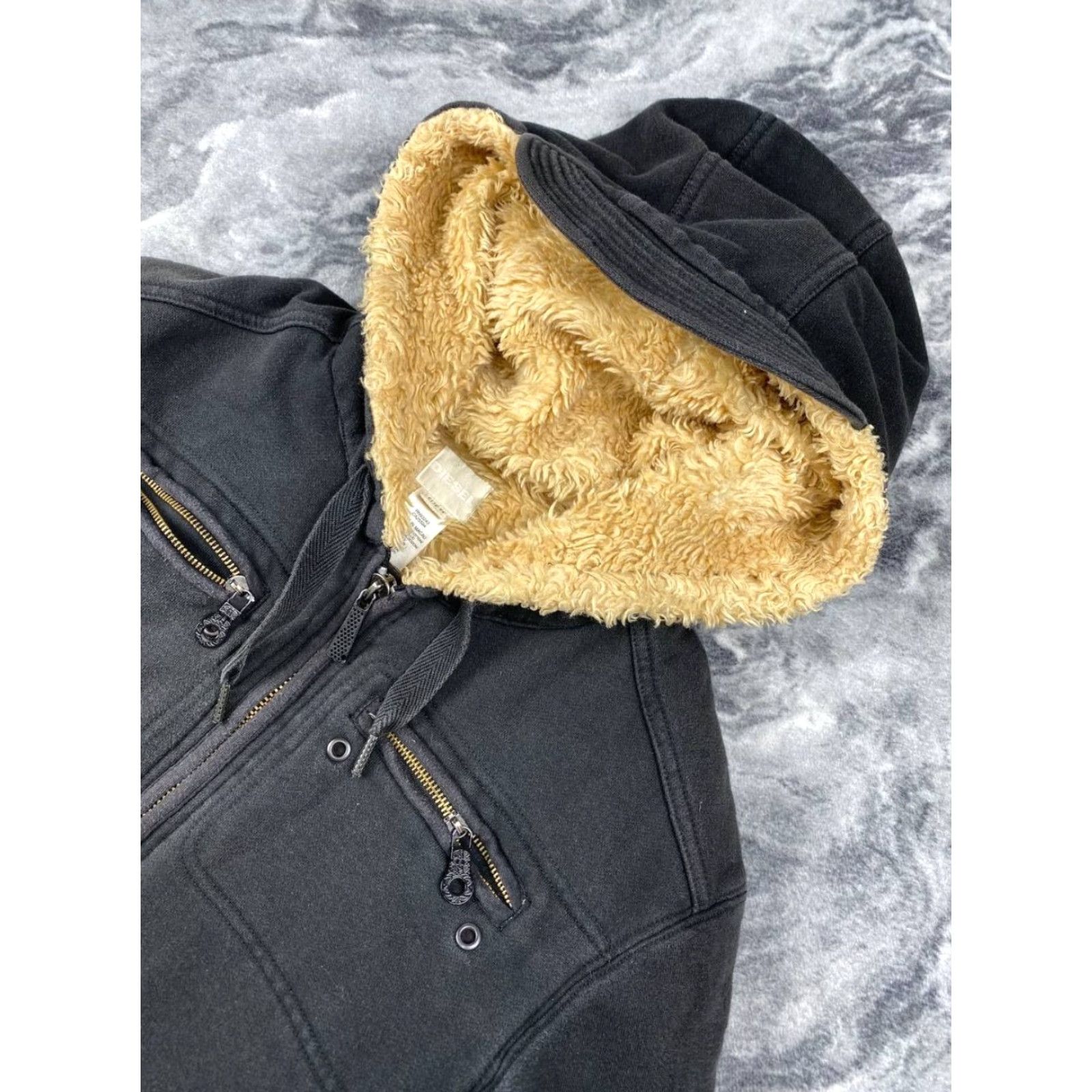 Diesel VINTAGE Diesel Hooded Jacket Men XL Black Faux Fur Zip Bomber Jacket Size US XL / EU 56 / 4 - 3 Thumbnail