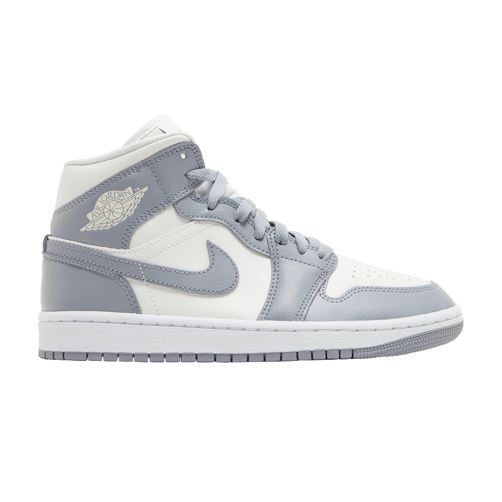 image of Wmns Air Jordan 1 Mid Stealth Shoes in Grey, Women's (Size 5)