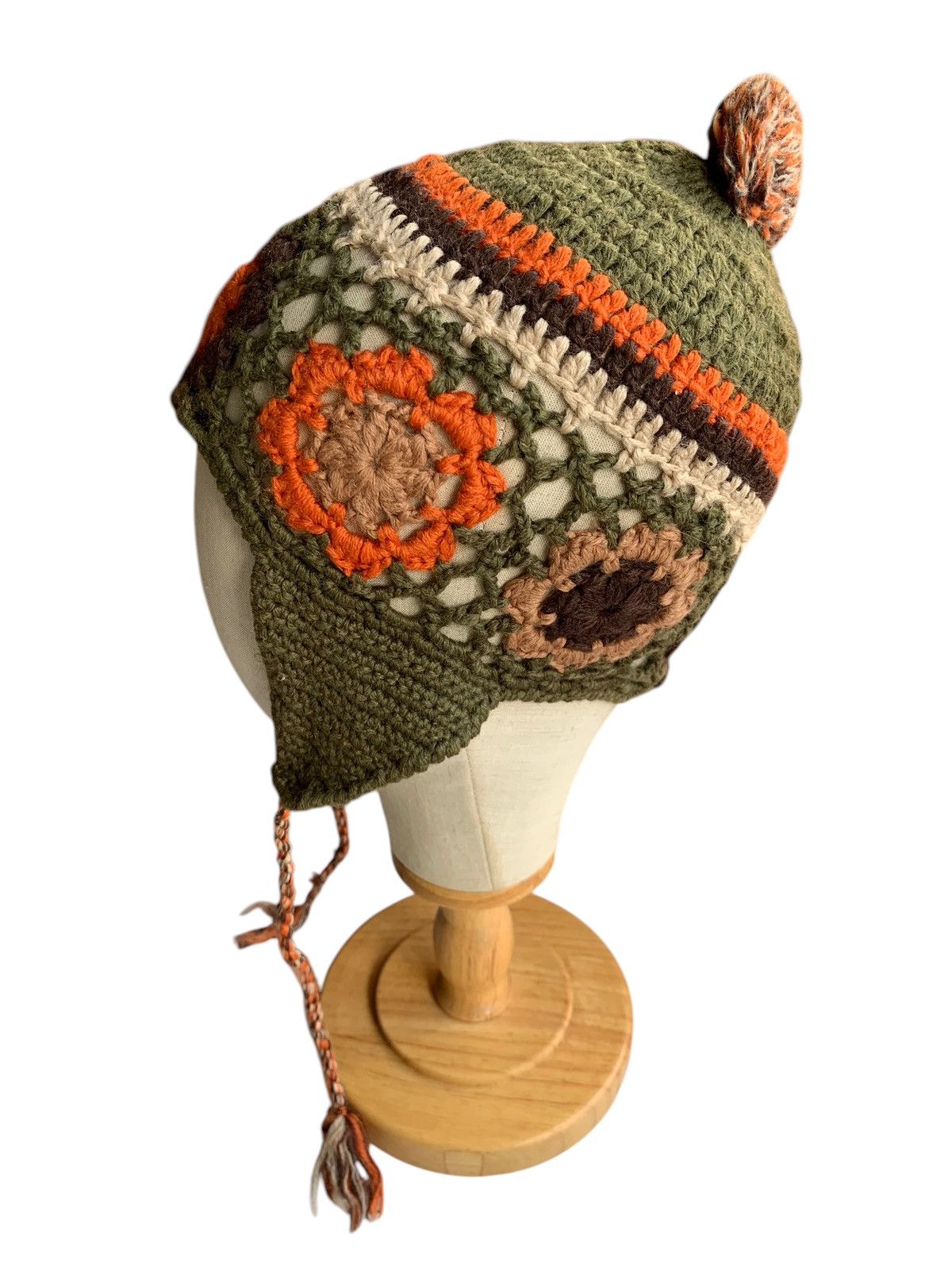 Japanese Brand × Vintage ELLE PLANET KNITTED CROCHET HANDMADE EARFLAP BEANIE HATS Size ONE SIZE - 2 Thumbnail
