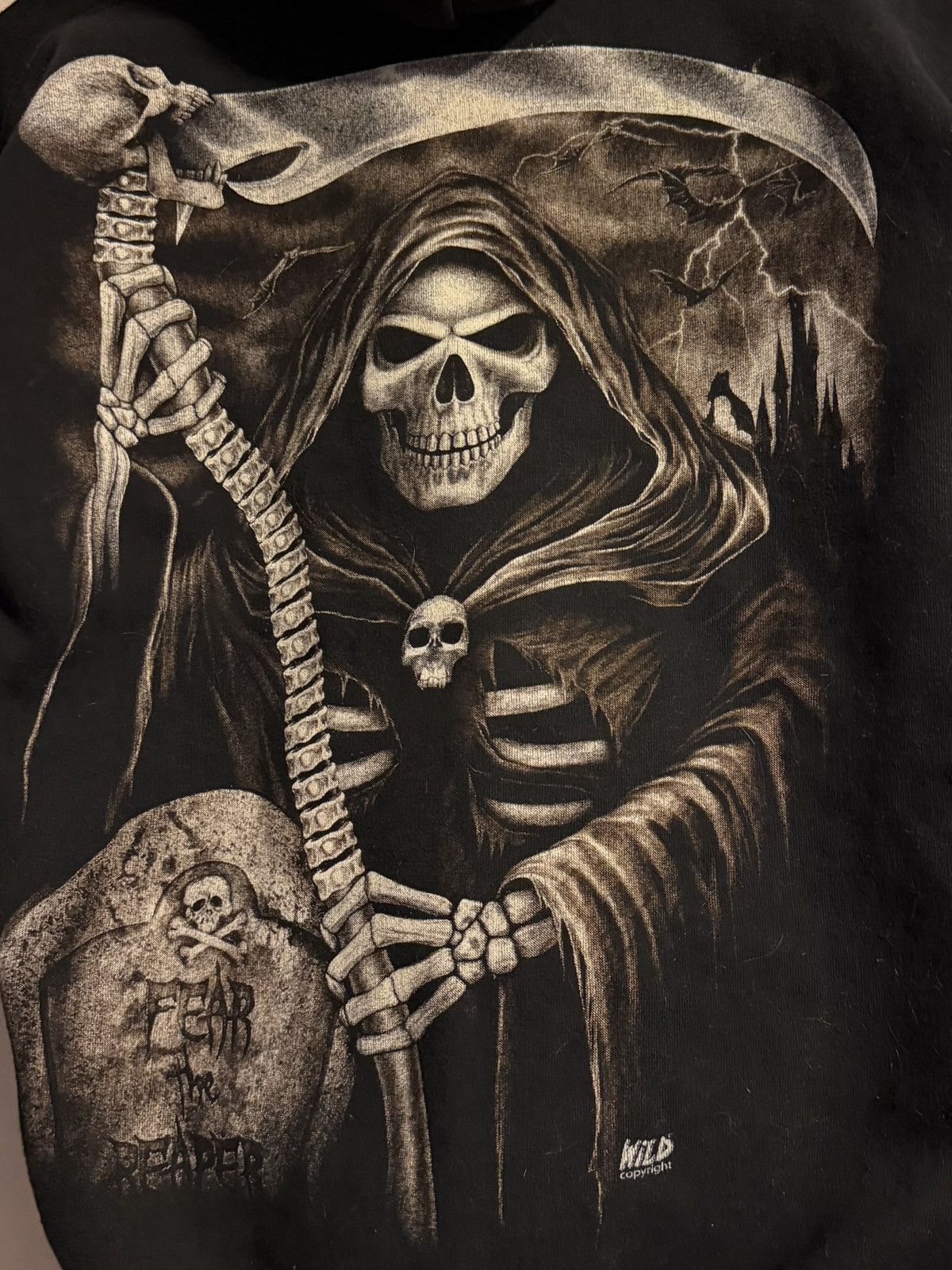 Vintage vtg y2k grim reaper skull zip up hoodie w/ sleeve hits Size US M / EU 48-50 / 2 - 6 Thumbnail