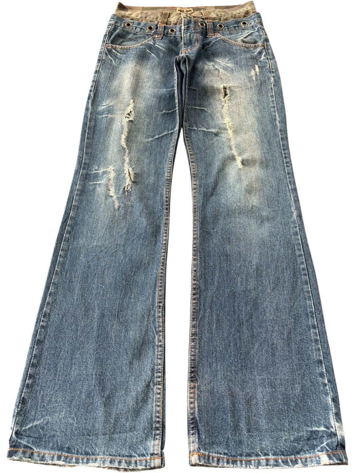 Yasuyuki Ishii Vintage Japan Nylaus Double Waist Faded Distress Flare Jeans Size US 30 / EU 46 - 1 Thumbnail