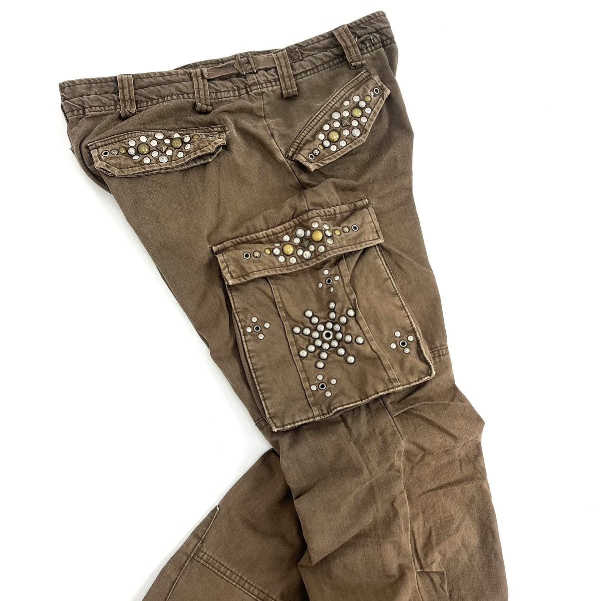 If Six Was Nine 2000s Crazy Bondage Studded Cargo Pants Lgb Goa Punks Style Size US 33 - 2 Thumbnail