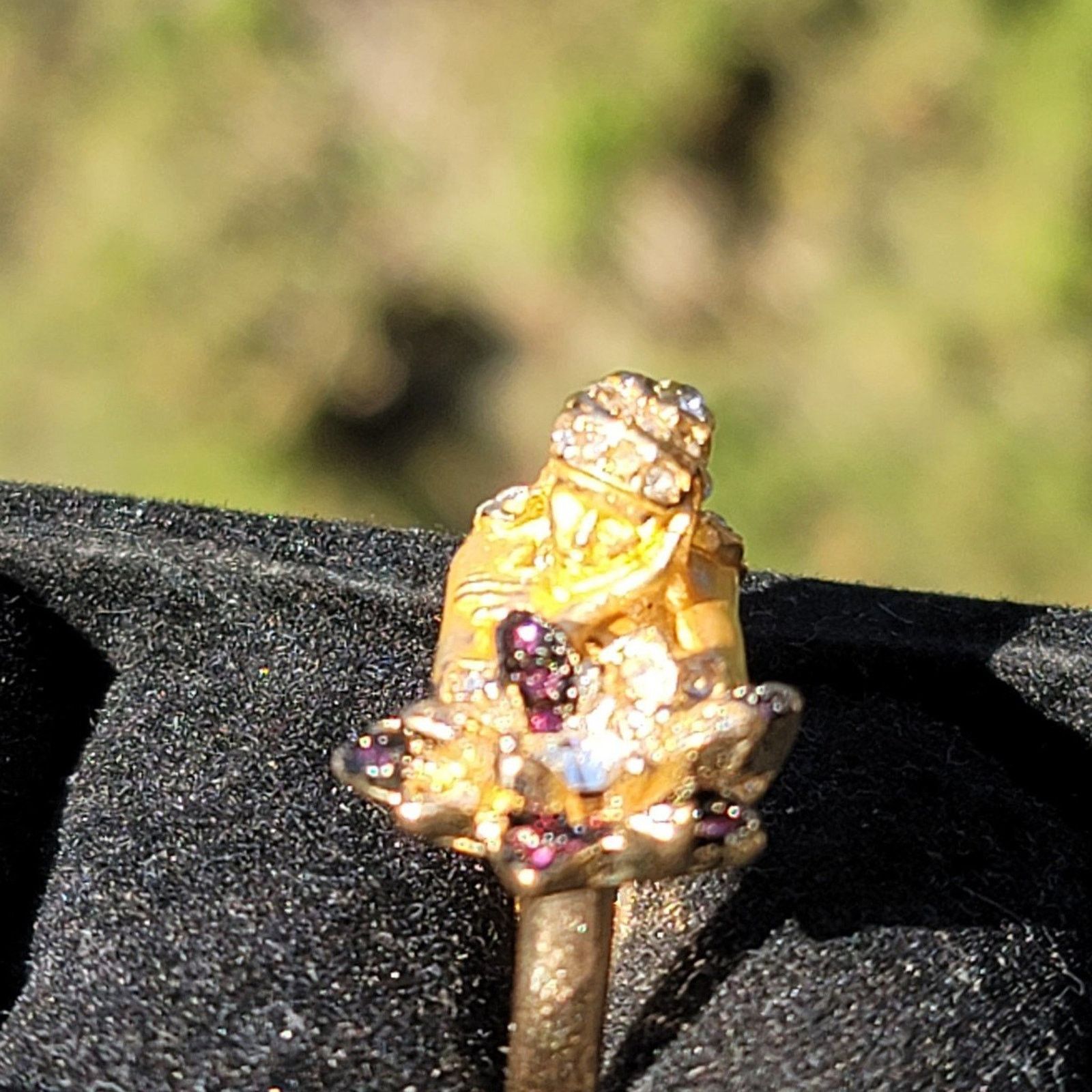 The Unbranded Brand Gold Tone Girl Flower Rhinestone Ring Size ONE SIZE - 3 Thumbnail