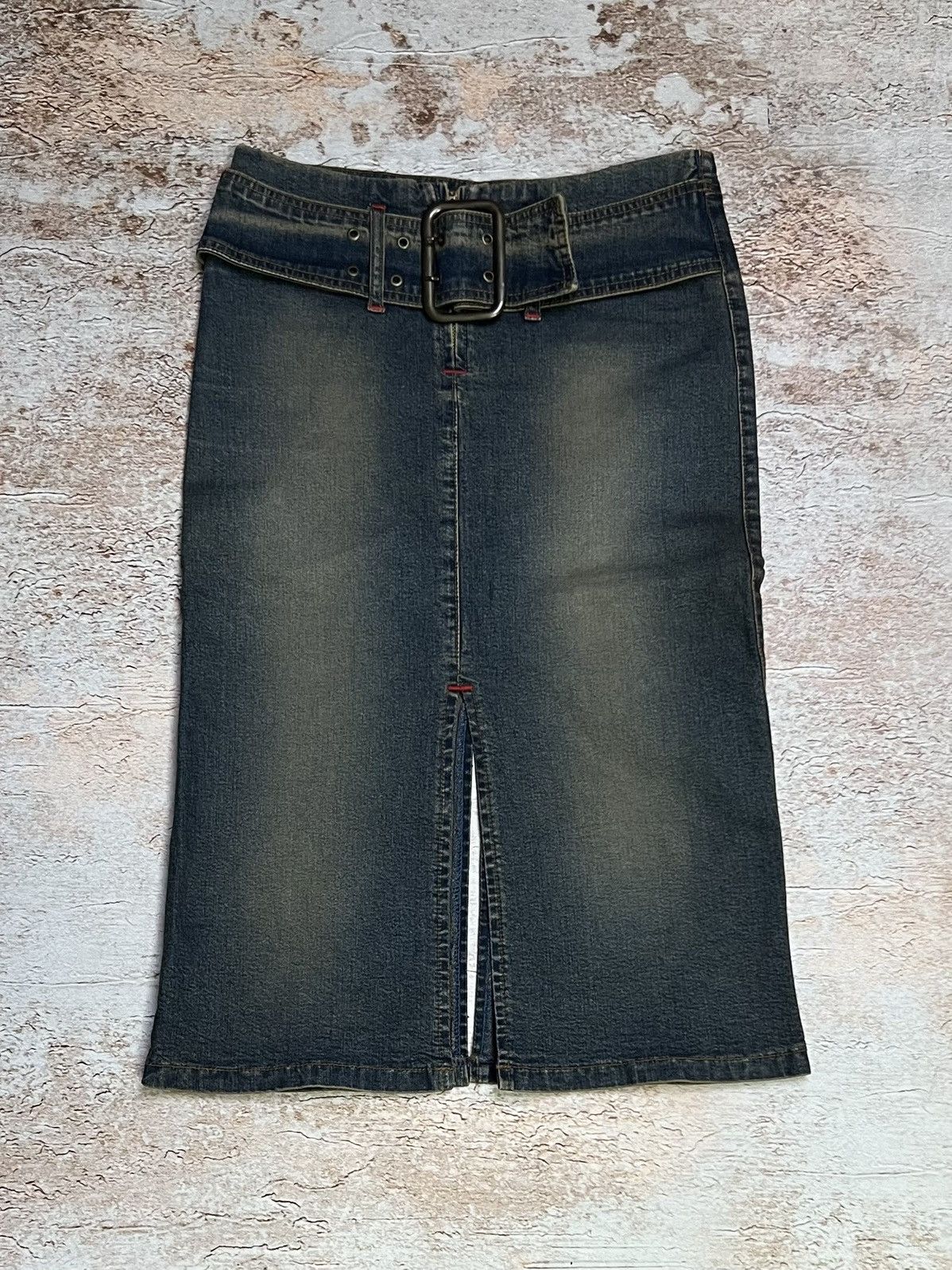 Japanese Brand × Vintage Vintage washed Japanese belted denim skirt Size 28" / US 6 / IT 42 - 1 Thumbnail