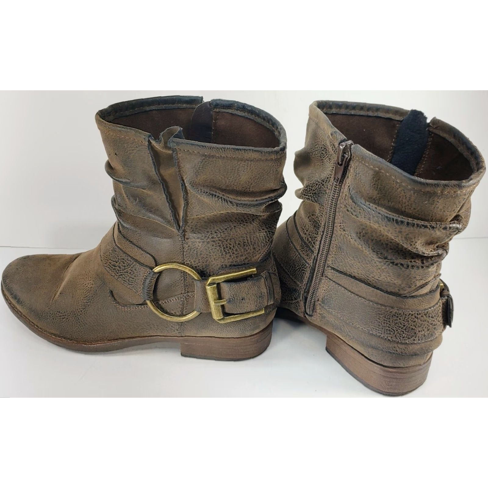 Vintage Crown Vintage Beauty Harness Slouch Boots Distressed Brown Women's Size 7.5M Side Zip Buckle Harness Mid-Calf Boots Size US 8 / IT 38 - 5 Thumbnail