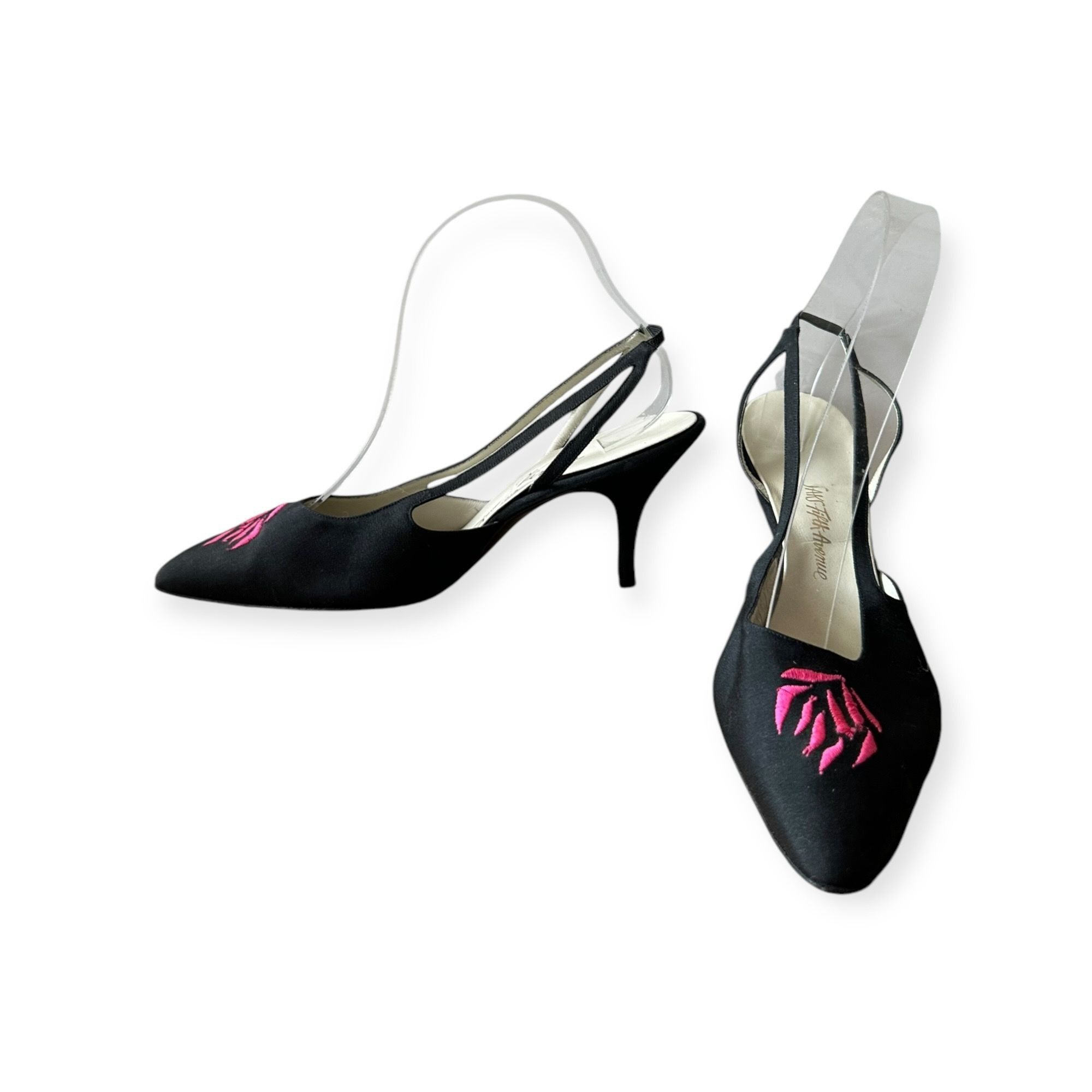 Roger Vivier × Vintage Roger Vivier Black Fabric Embroidered Sling Back Pumps, Vint Size US 7.5 / IT 37.5 - 15 Thumbnail