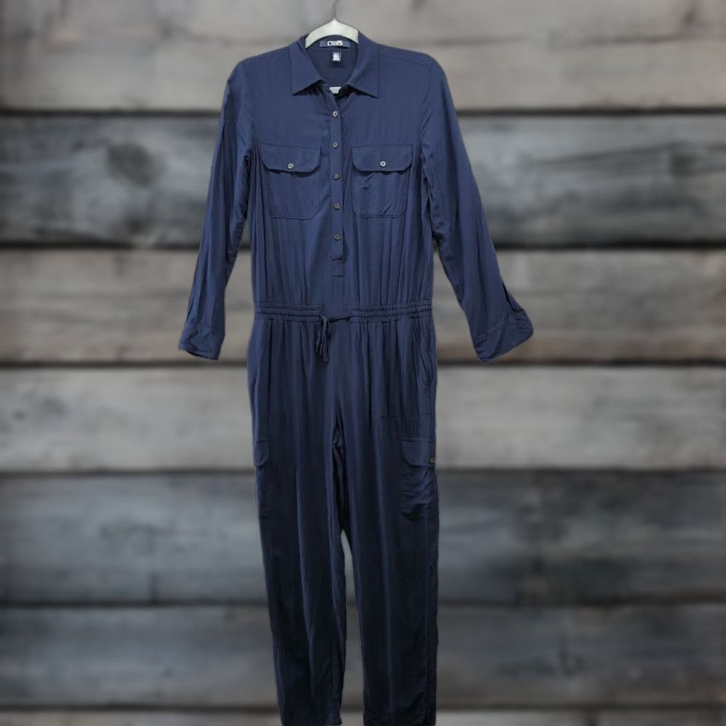 Chaps CHAPS Jumpsuit Shirt One-Piece Long Sleeve Women's S Blue 100% Viscose Button Down Pockets Casual Modern Utility Size S / US 4 / IT 40 - 1 Thumbnail