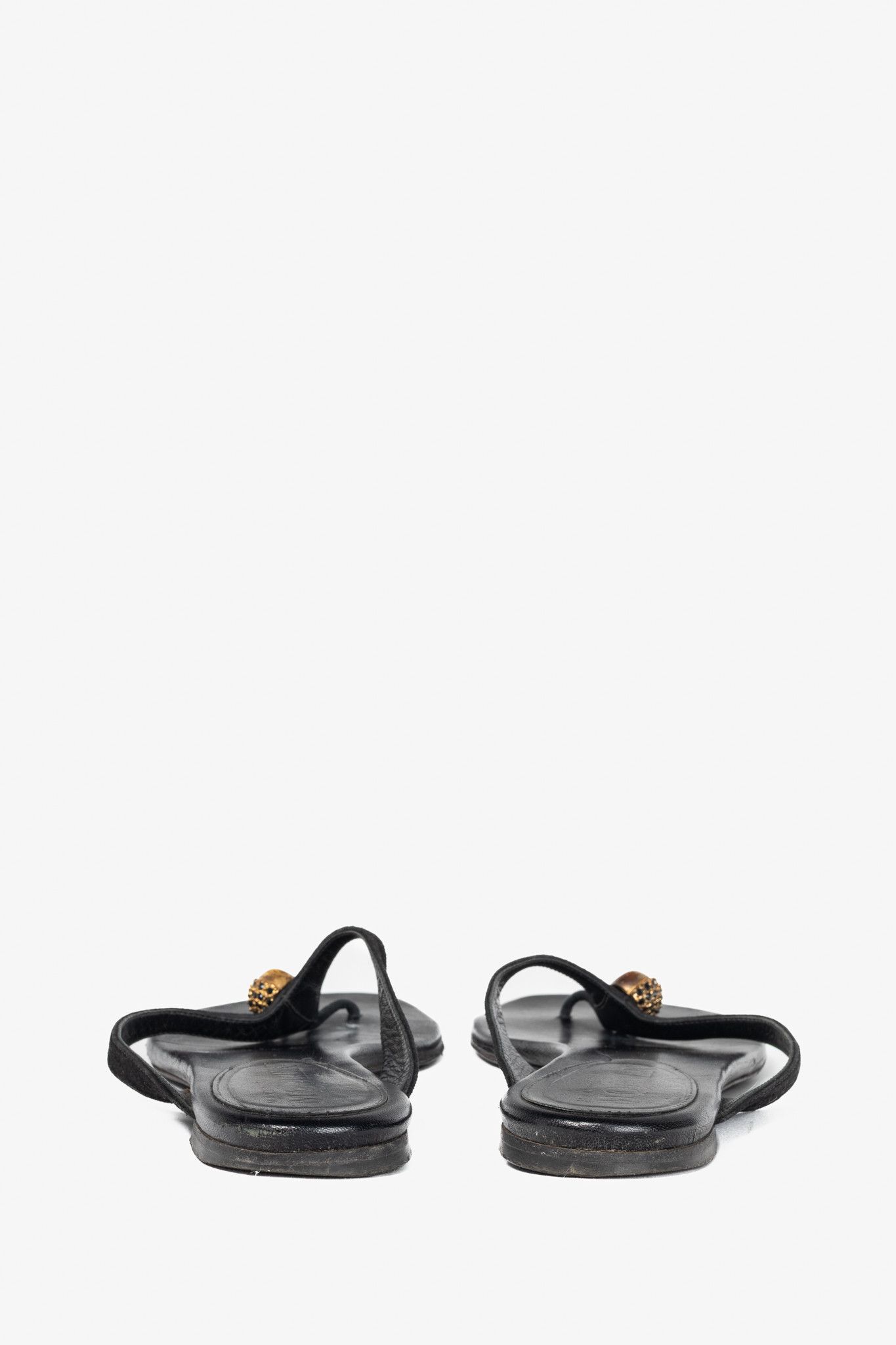 Alexander McQueen Alexander McQueen Black Suede Skull-Strap Thong Sandals Size US 8.5 / IT 38.5 - 4 Thumbnail