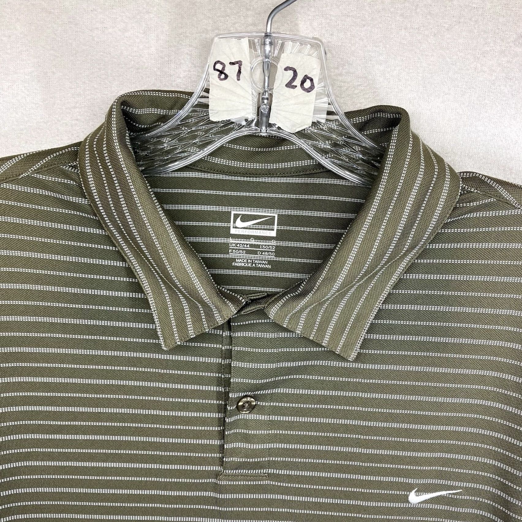 Nike Nike Polo Shirt Men's L Green & White Stripes 2 Button Dri-Fit Nike Tour Performance Golf Shirt Size US L / EU 52-54 / 3 - 5 Thumbnail