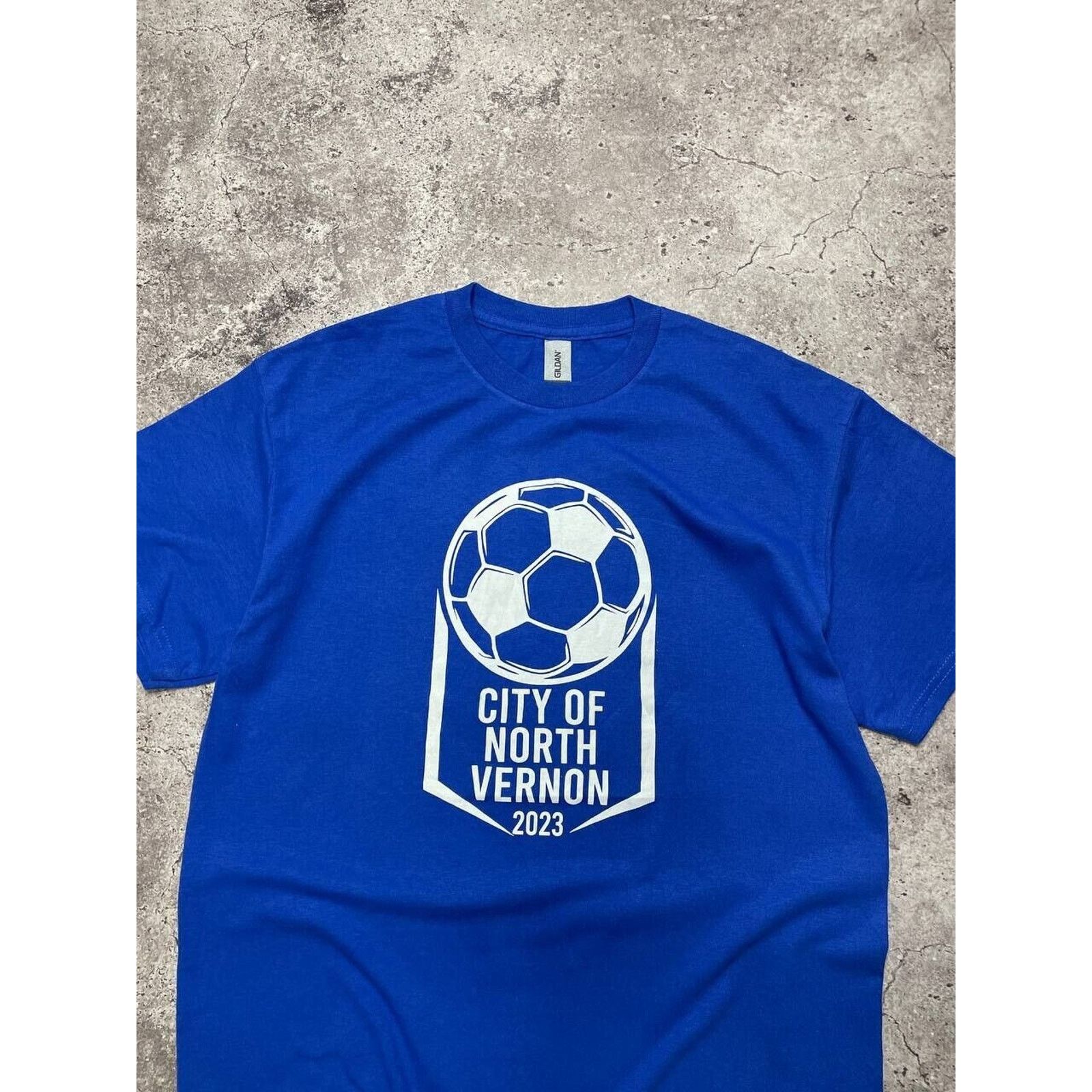 Gildan × Vintage Vintage City of North Vernon Soccer T-Shirt Blue Mens Size M Size US M / EU 48-50 / 2 - 4 Thumbnail