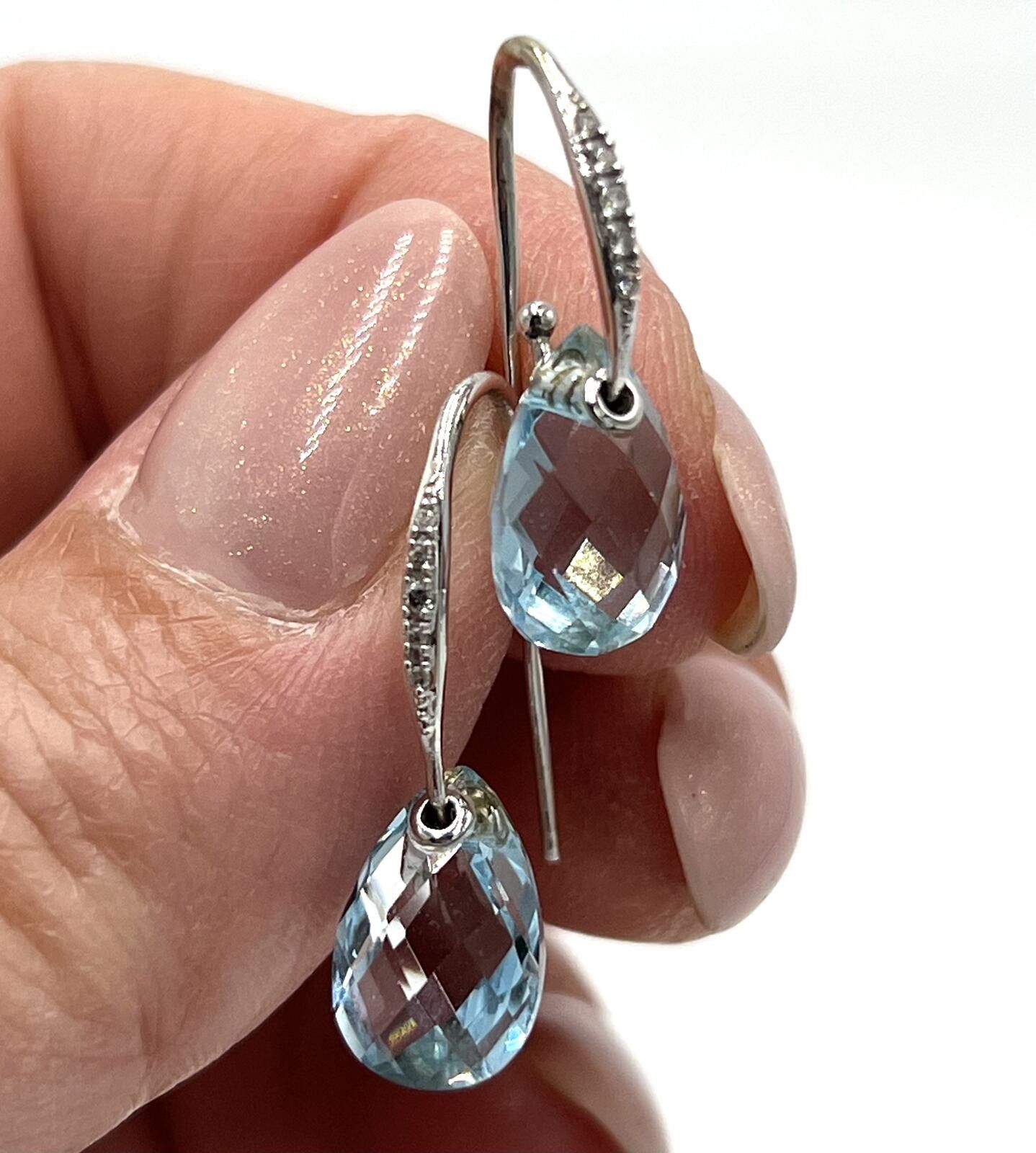 Other 14K White Gold Faceted Topaz Diamond Teardrop Earrings Size ONE SIZE - 2 Thumbnail