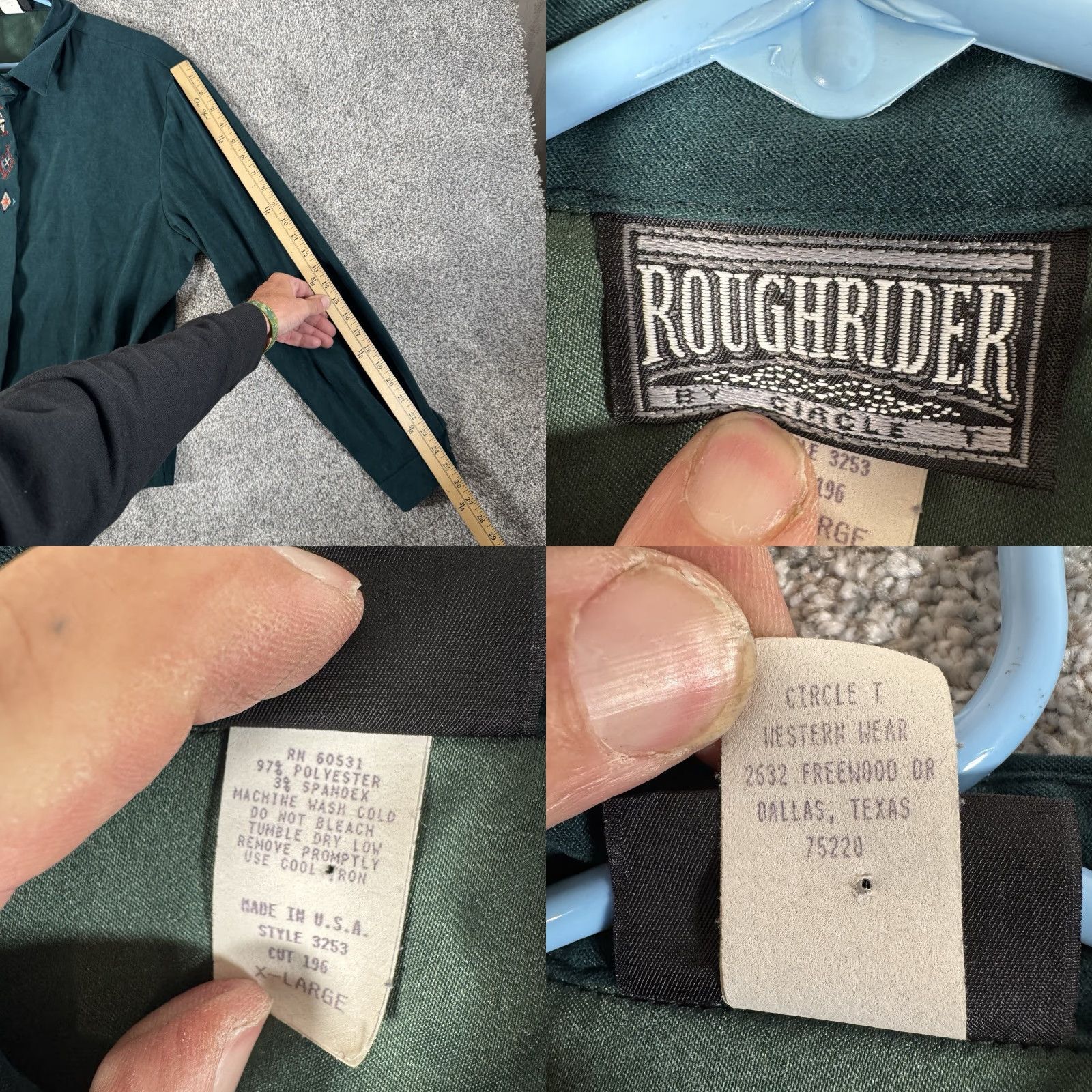 Vintage VINTAGE Roughrider Western Shirt XL Green Embroidered Aztec Cowboy Circle T 80s 90s Mens Long Sleeve Button-Up Size US XL / EU 56 / 4 - 8 Thumbnail