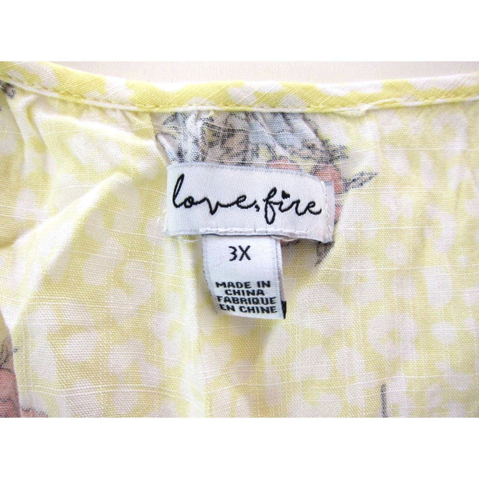 Vintage Love, Fire Dress Kaftan 3/4 Sleeve Smock Peasant Dress 3X Yellow Rayon Floral V-Neck Tie 27" pit to pit 66" waist Womens Size XXL / US 16-18 / IT 52-54 - 3 Thumbnail