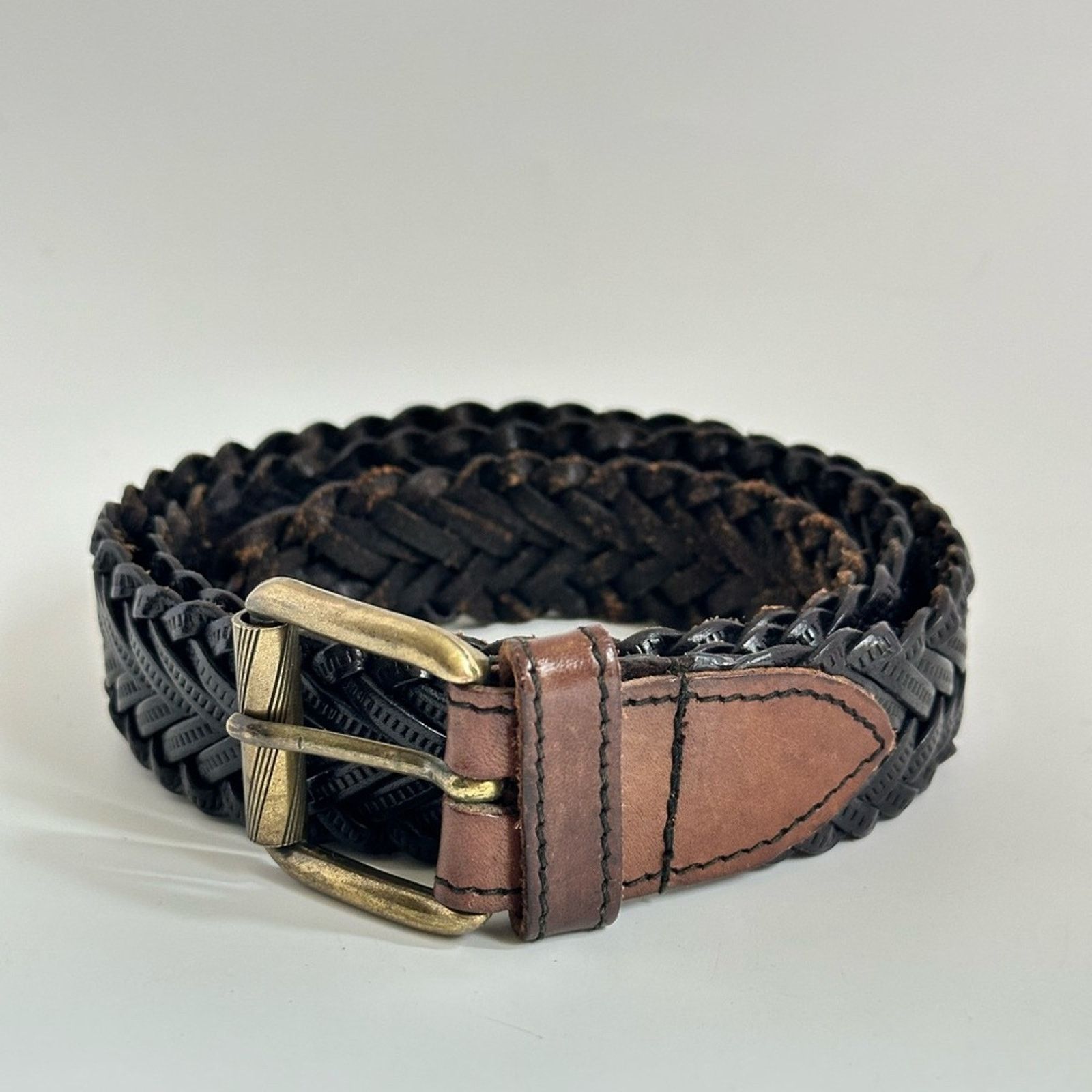 Vintage Vintage White Elephant Black And Brown Braided Leather Belt Size ONE SIZE - 1 Thumbnail