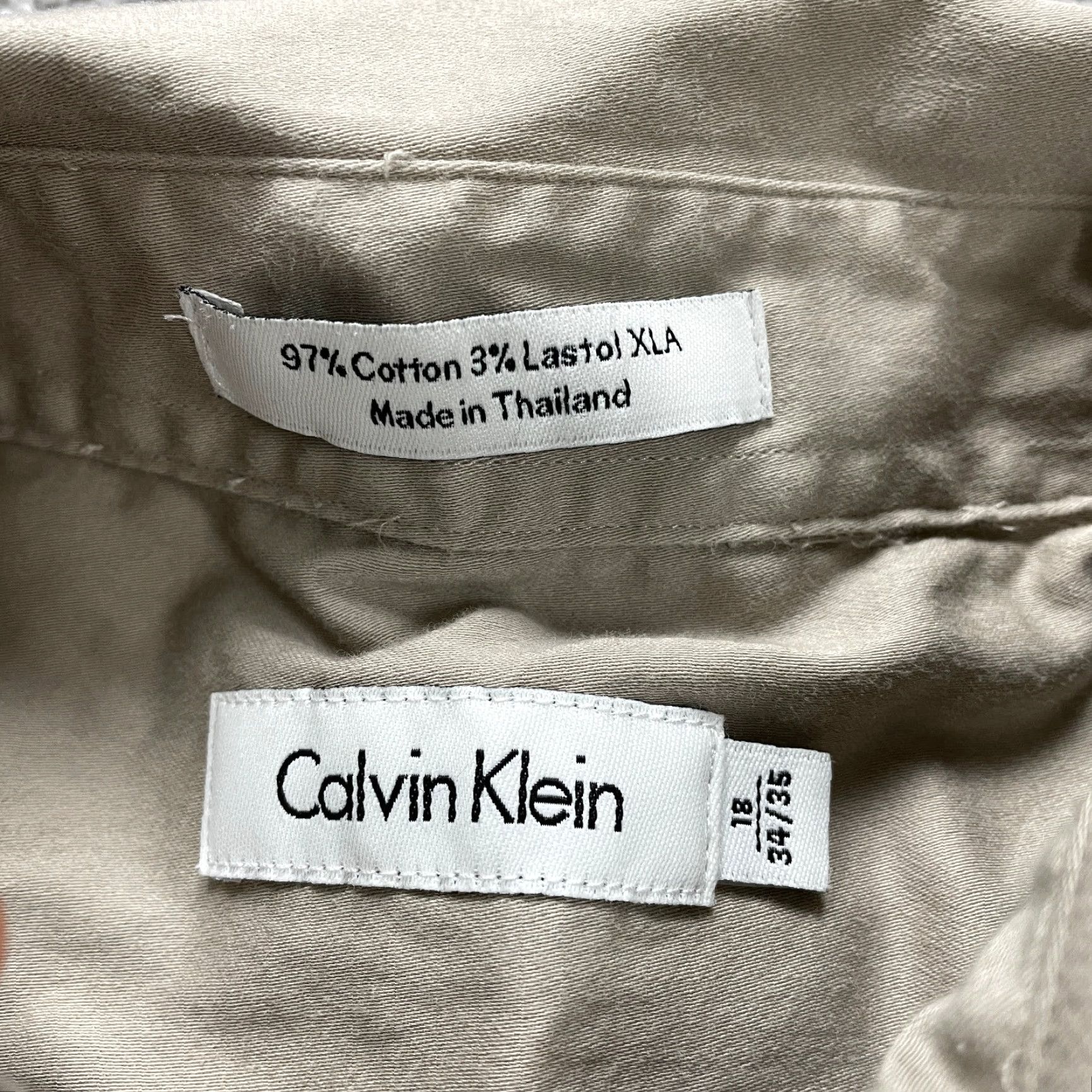 Lucky Brand VINTAGE Calvin Klein Dress Shirt Mens 17 Long Sleeve Button-Down Beige Cotton All Seasons Size 46R - 5 Thumbnail