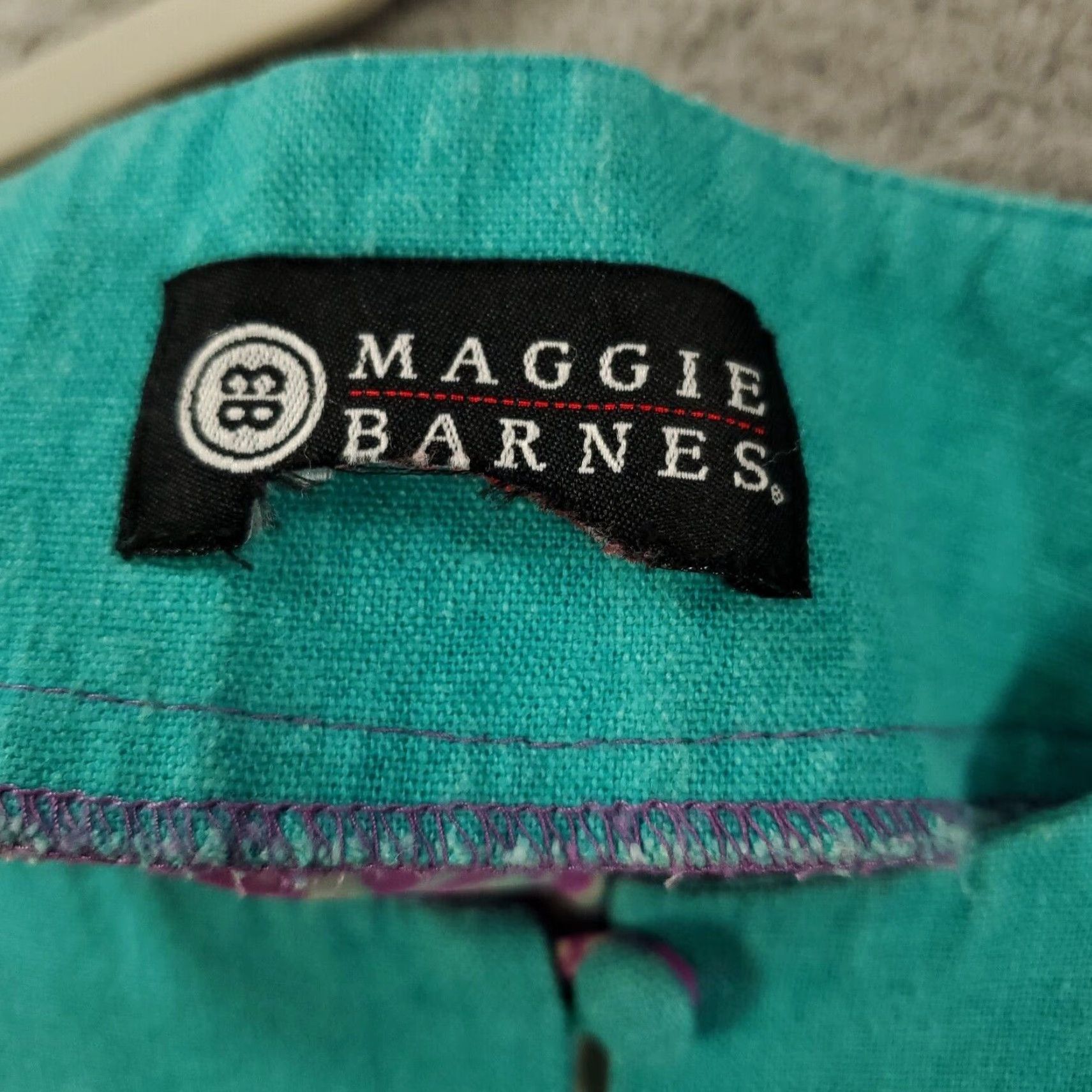 Vintage Maggie Barnes Top Womens 1X Purple Blue Half Button Up Popover Floral Tunic READ Size XL / US 12-14 / IT 48-50 - 5 Thumbnail