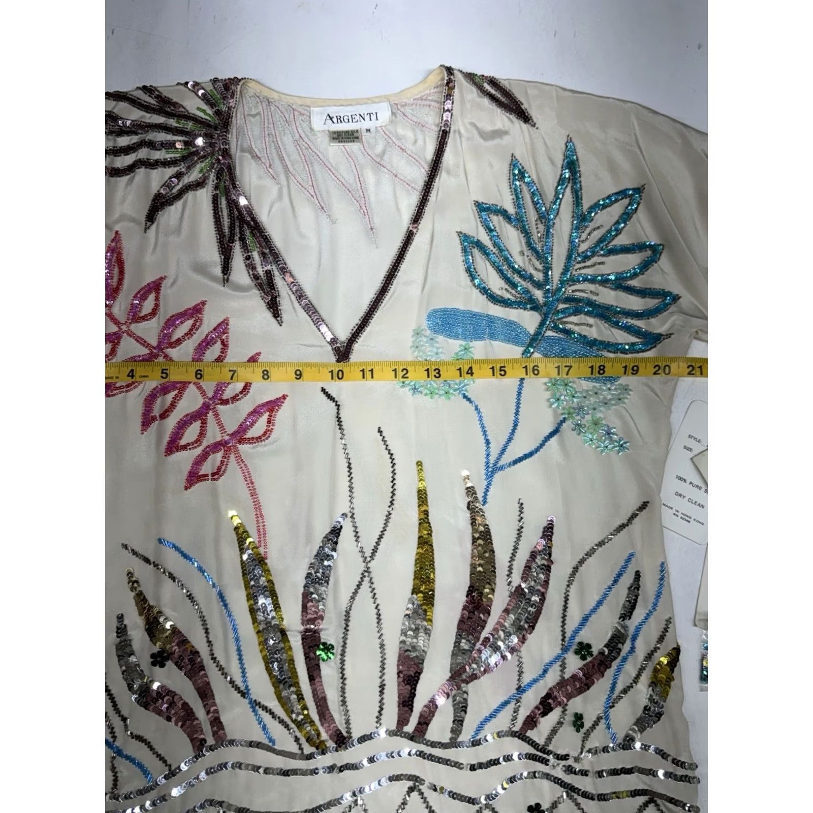 Vintage VINTAGE 80s Beaded Silk Floral Pajama Lounge Suit Argenti Ivory Women's M Silk Boho Cream Sequin Floral 1980s Womens Size M / US 6-8 / IT 42-44 - 4 Thumbnail