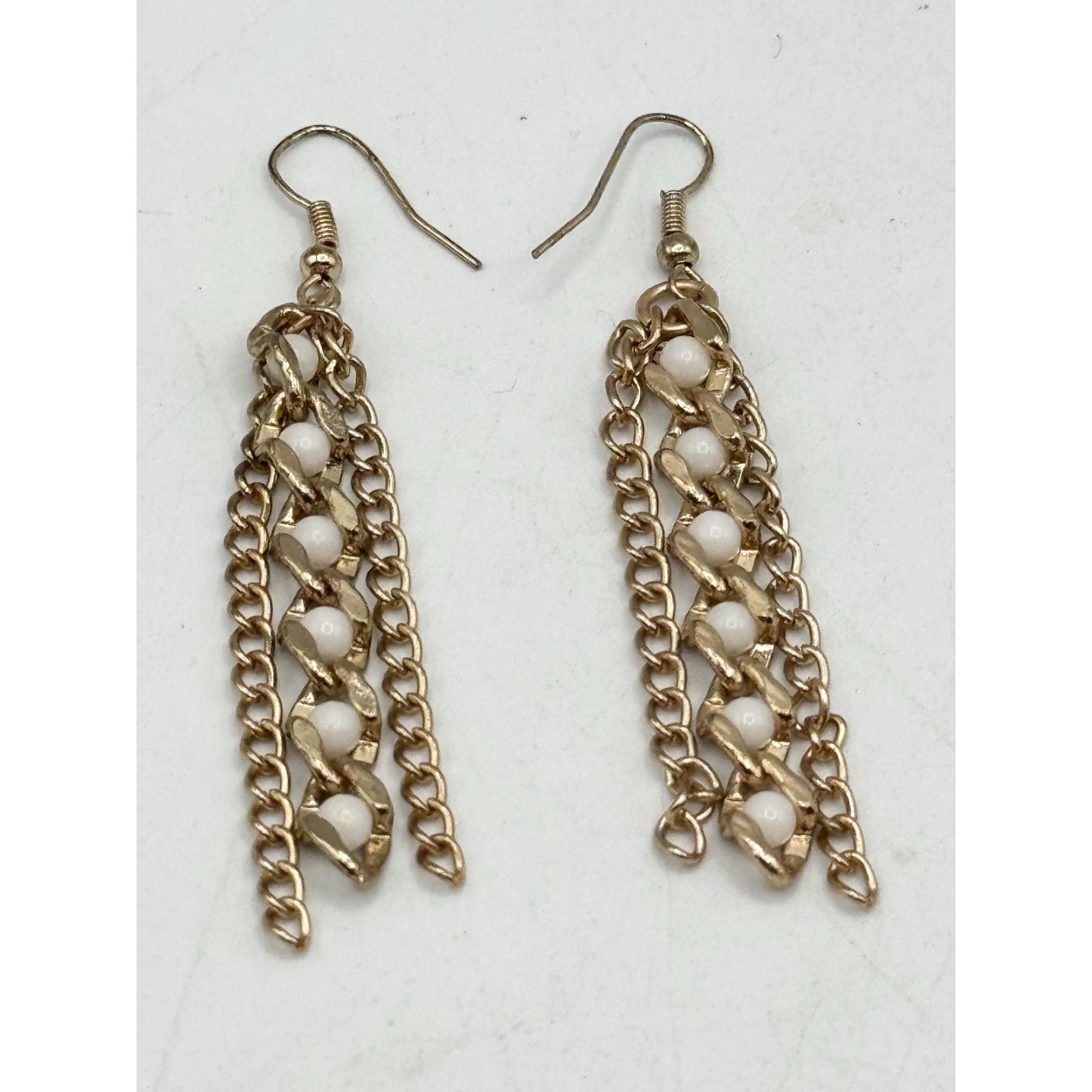 Vintage Vintage gold chain white bead tassel earrings Size ONE SIZE - 3 Thumbnail