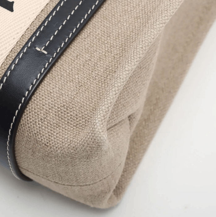 Woody Small Canvas Leather Two-Way Handbag Beige x Black