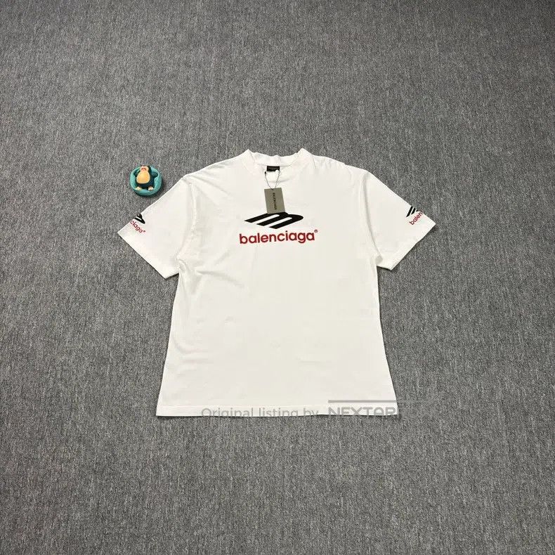 Balenciaga White 3B Sports Slogan Embroidered Short Sleeve