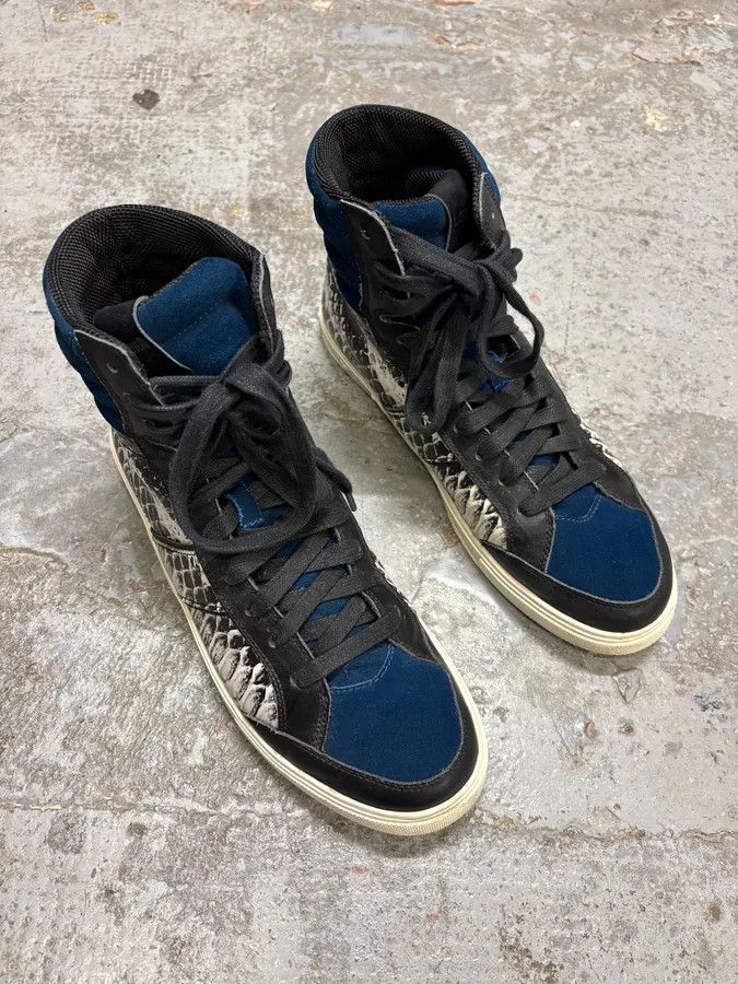 Designer × Just Cavalli × Vintage Cavalli Snakeskin Effect Blue & Black High Sneakers Size US 9 / EU 42 - 4 Thumbnail