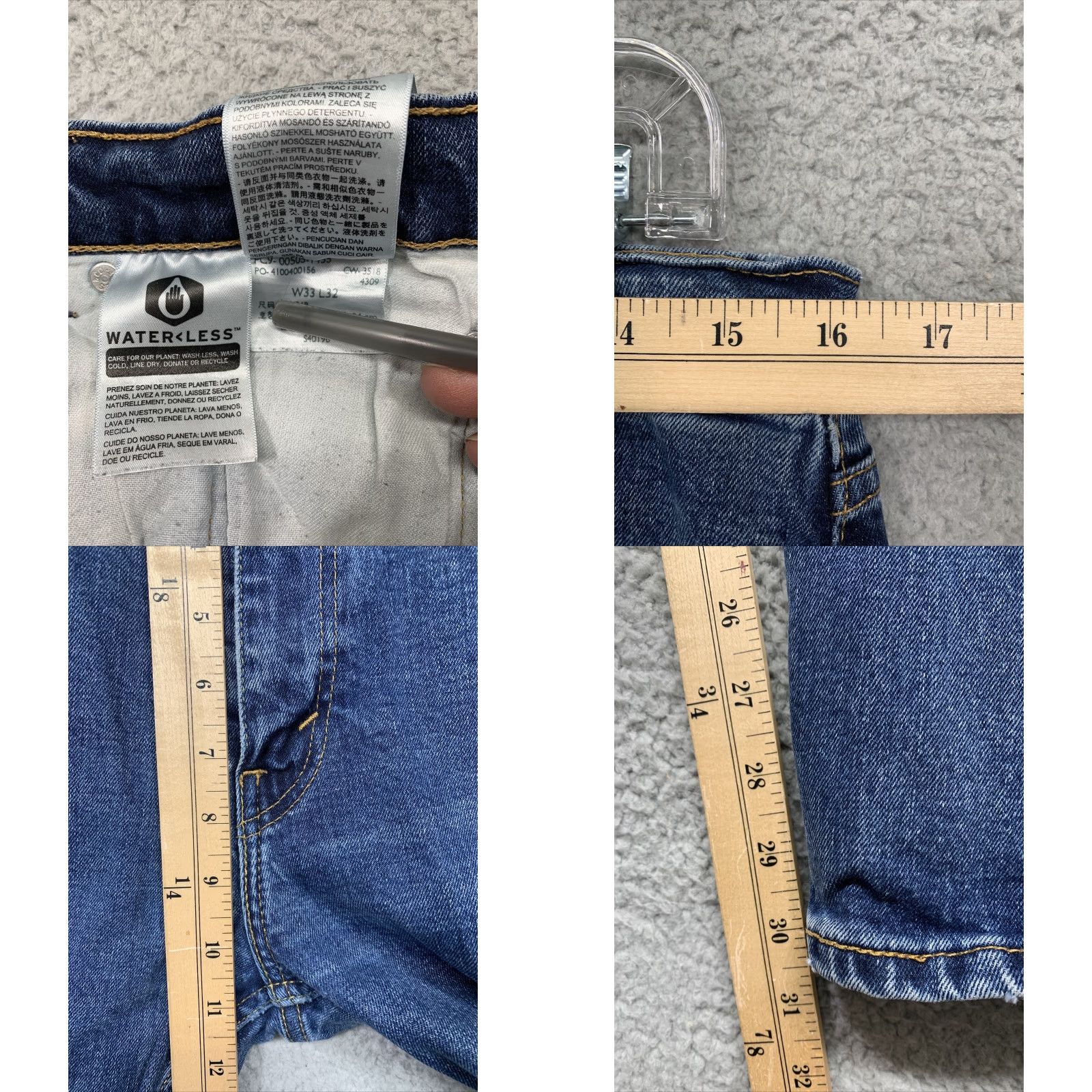 Levi's Levi's 505 Jeans Mens 33 x 30.5 Straight Leg 5-Pocket Rivets LOGO Red Tab Blue Denim Cotton Elastane Size US 33 - 9 Thumbnail