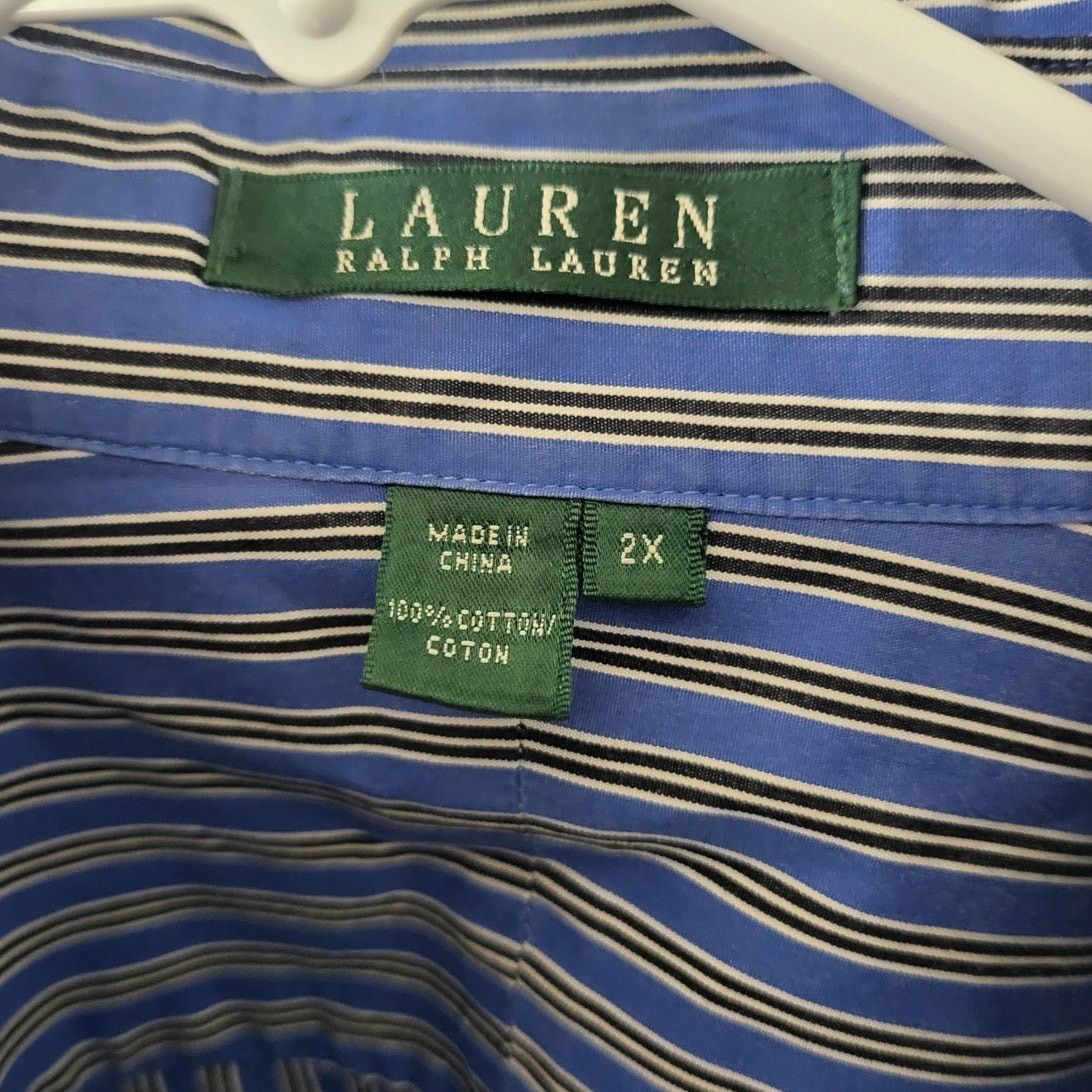 Lauren Ralph Lauren Lauren Ralph Lauren Blue w/ B & W Stripes Button Up - 2X Size XXL / US 16-18 / IT 52-54 - 4 Thumbnail