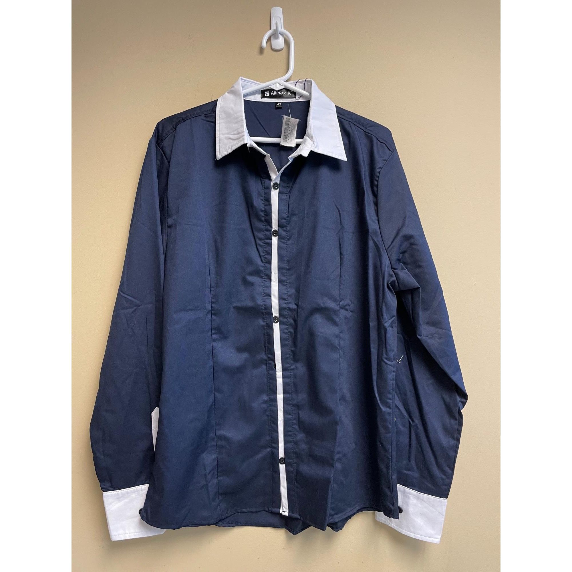 Other Allegra K Mens Navy & White Button-Down Shirt Size Large (42 Size US L / EU 52-54 / 3 - 1 Thumbnail
