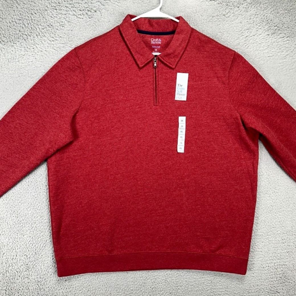 Croft & Barrow VINTAGE? No. Croft Barrow Fleece Zip Polo Sweater Adult 2XL Red Extra Soft Pullover Mens NEW Size US XXL / EU 58 / 5 - 2 Thumbnail